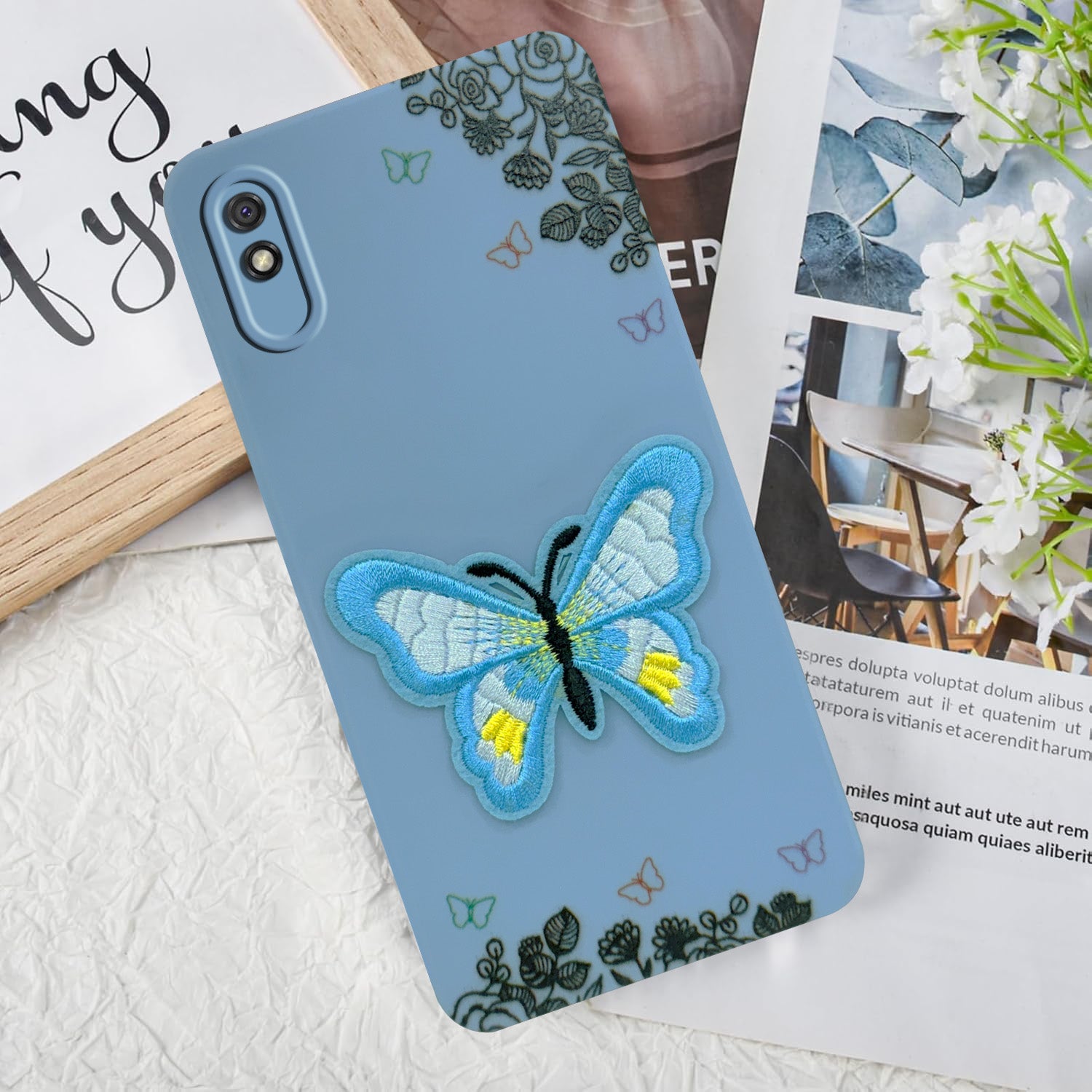 For Xiaomi Mi Redmi 9A | Redmi 9i Back Cover Case (Soft Butterfly Embroidery | Women Teen Girls | Camera Protection| Matte Silicone)