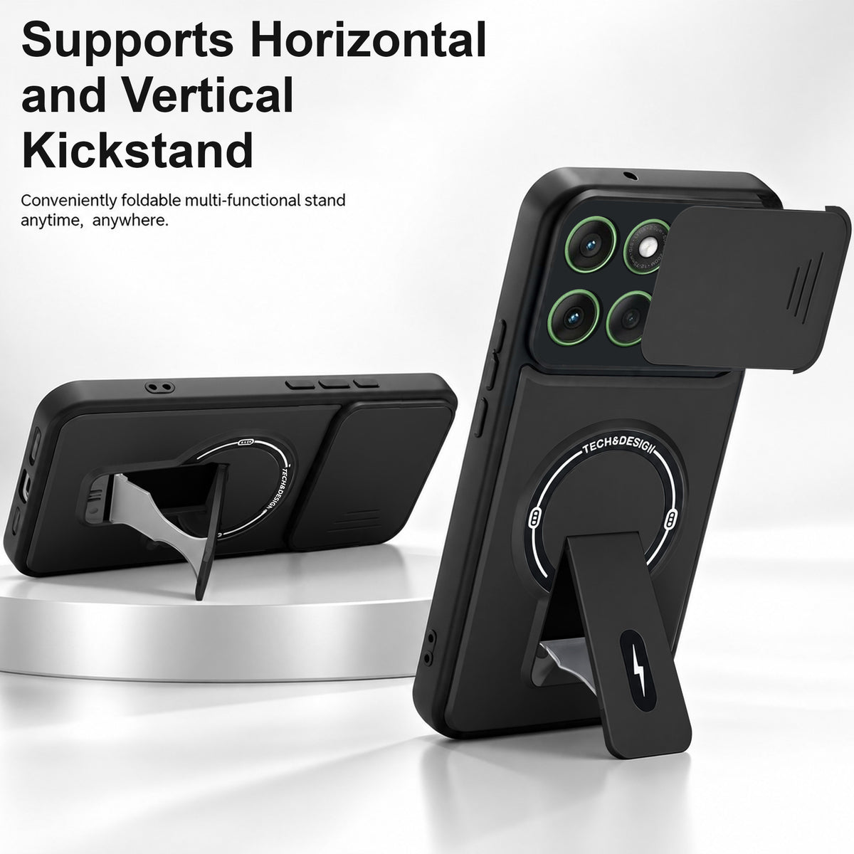 For Motorola Moto Edge 60 Back Case Cover Metallic (Hybrid Armor Kickstand | Sliding Shutter Camera Protection | MagSafe Compatible)
