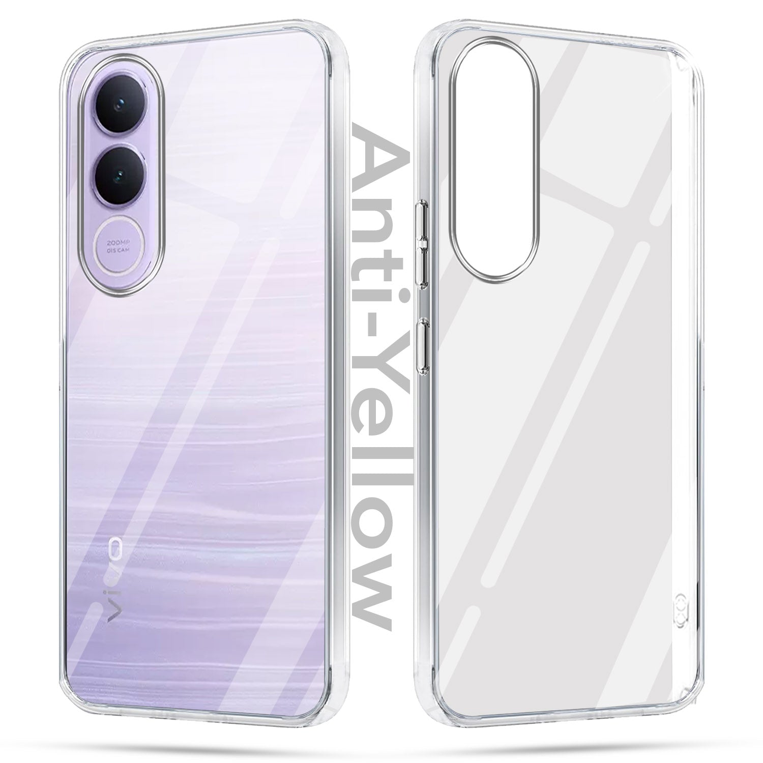 For Vivo V70 FE Combo with Back Cover and 9H Tempered Glass (Lifetime Anti-Yellow | Sleek Hard Crystal | Oleophobic Coating Screen Glass)