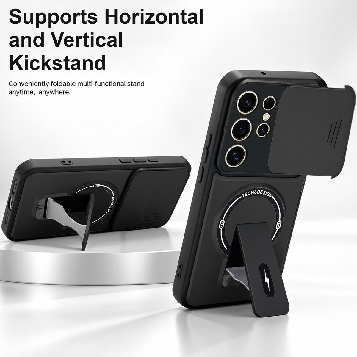 For Samsung Galaxy S24 Ultra Back Case Cover Metallic (Hybrid Armor Kickstand | Sliding Shutter Camera Protection | MagSafe Compatible)