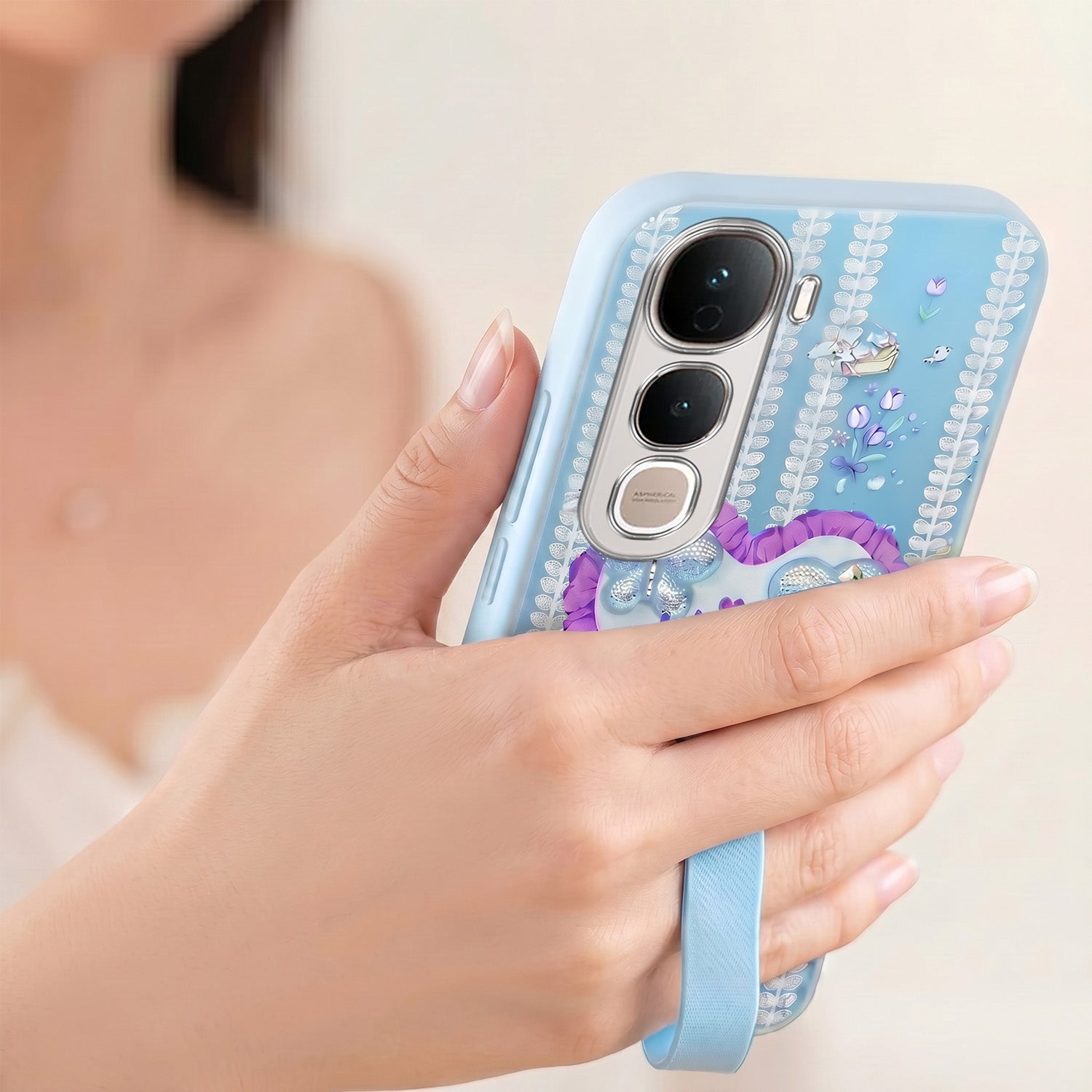 For Vivo Y400 Pro Back Cover Case (3D Cute Heart Strap Holder | Camera Protection | Designer Girls Print)