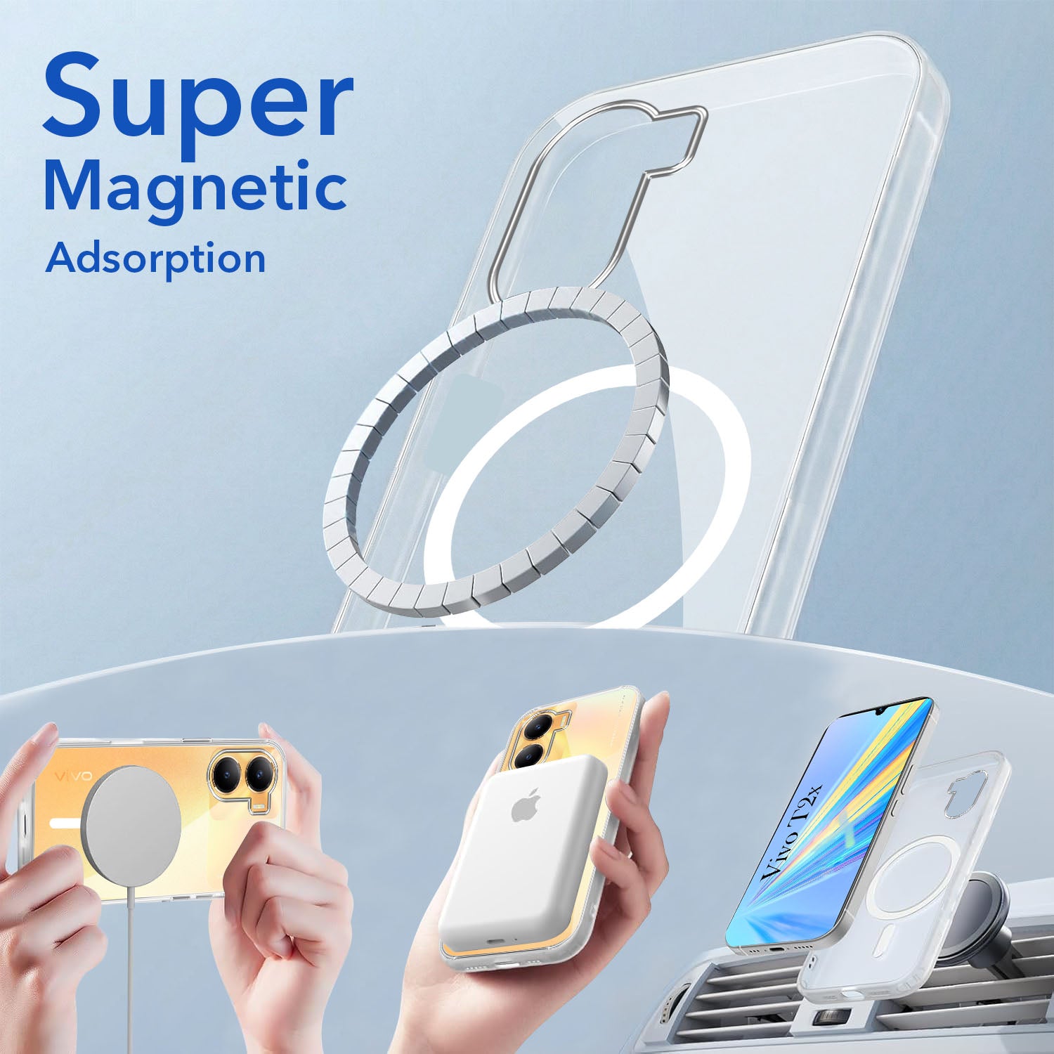 For Vivo T2x Back Cover Case Lifetime Anti-Yellow MagSafe Compatible Clear(Sleek Hard Crystal | Shockproof and Camera Protection)
