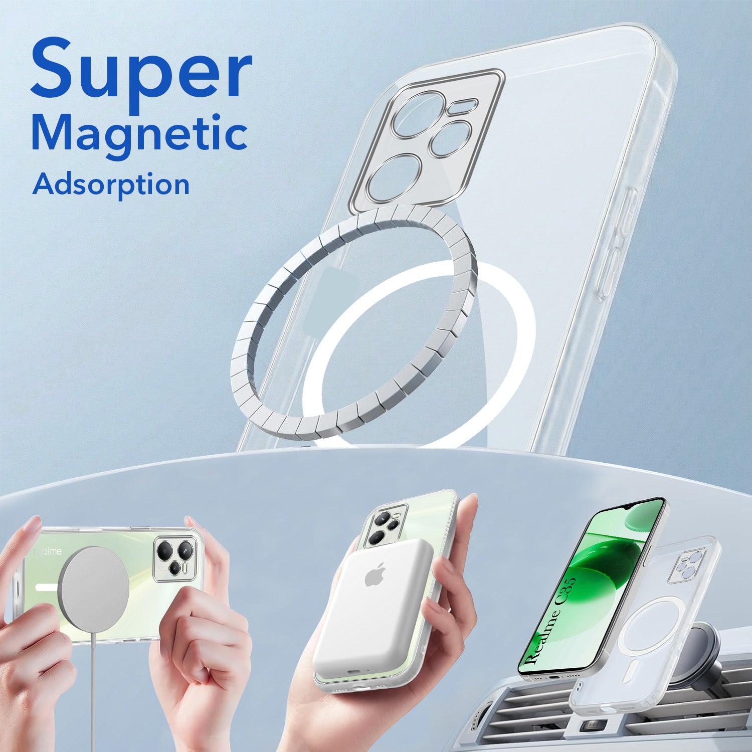 For Realme C35 Back Cover Case Lifetime Anti-Yellow MagSafe Compatible Clear (Sleek Hard Crystal | Shockproof and Camera Protection)