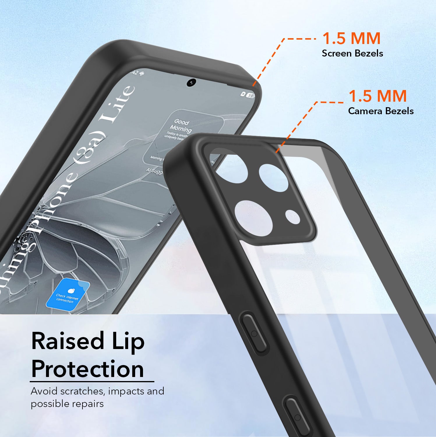For Nothing Phone 3A Lite Combo with Back Cover and 9H Tempered Glass (Lifetime Anti-Yellow | Crystal Clear Shockproof | Oleophobic Coating Screen Glass)