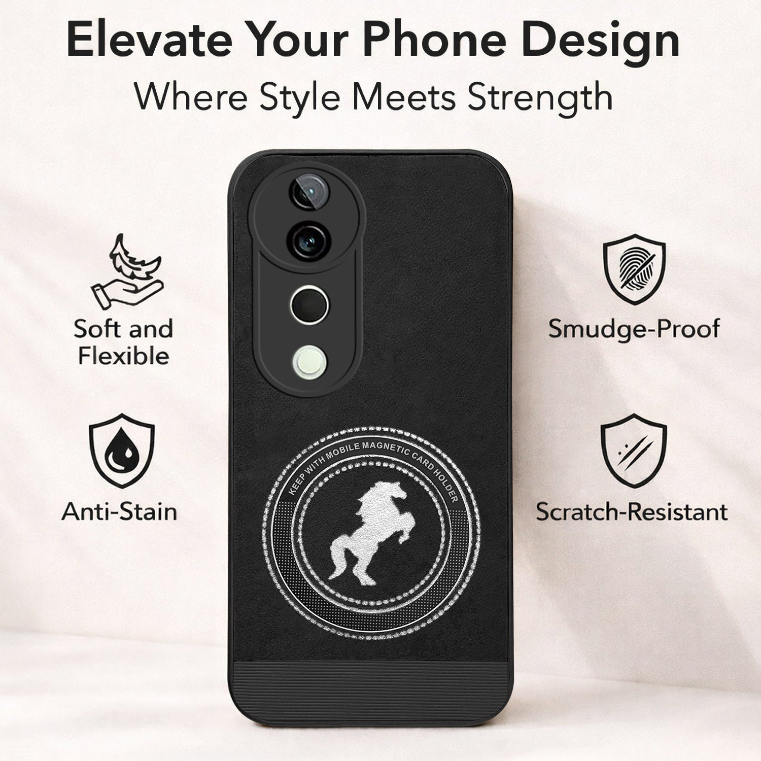 For Vivo T3 Ultra Back Cover Case PU Leather Finish Back Cover Case (Professional Minimalist Texture | MagSafe Compatile | Camera Protection | Sleek Sober Formal)