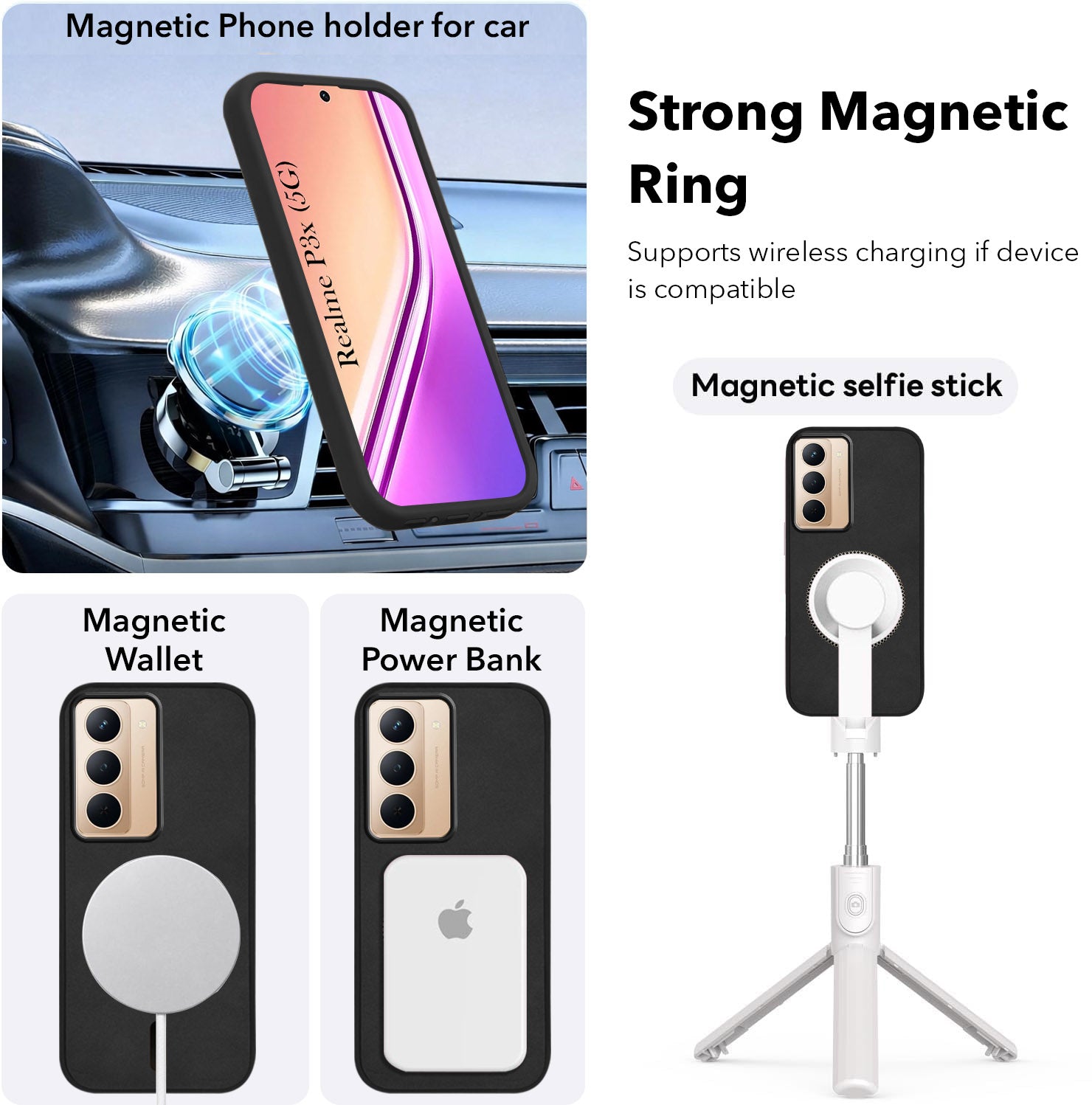 For Realme P3x Back Cover Case Leather Finish (MagSafe Compatible Wireless Charging | Soft Touch | Camera Bump Protection)