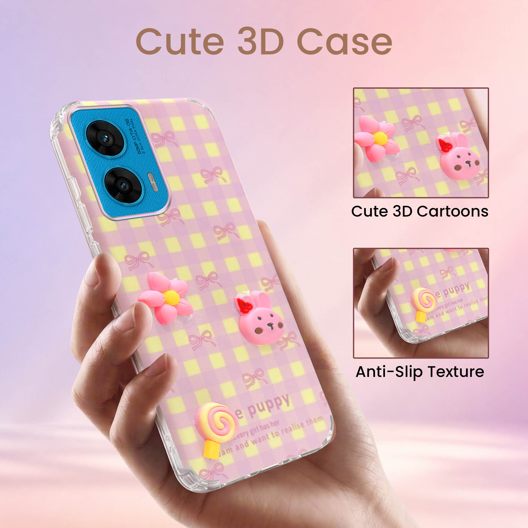 For Motorola Moto G96 Back Cover Case (3D Cute Cartoons | Hard Back Side Soft | Matte Premium Finish | HD Printing)