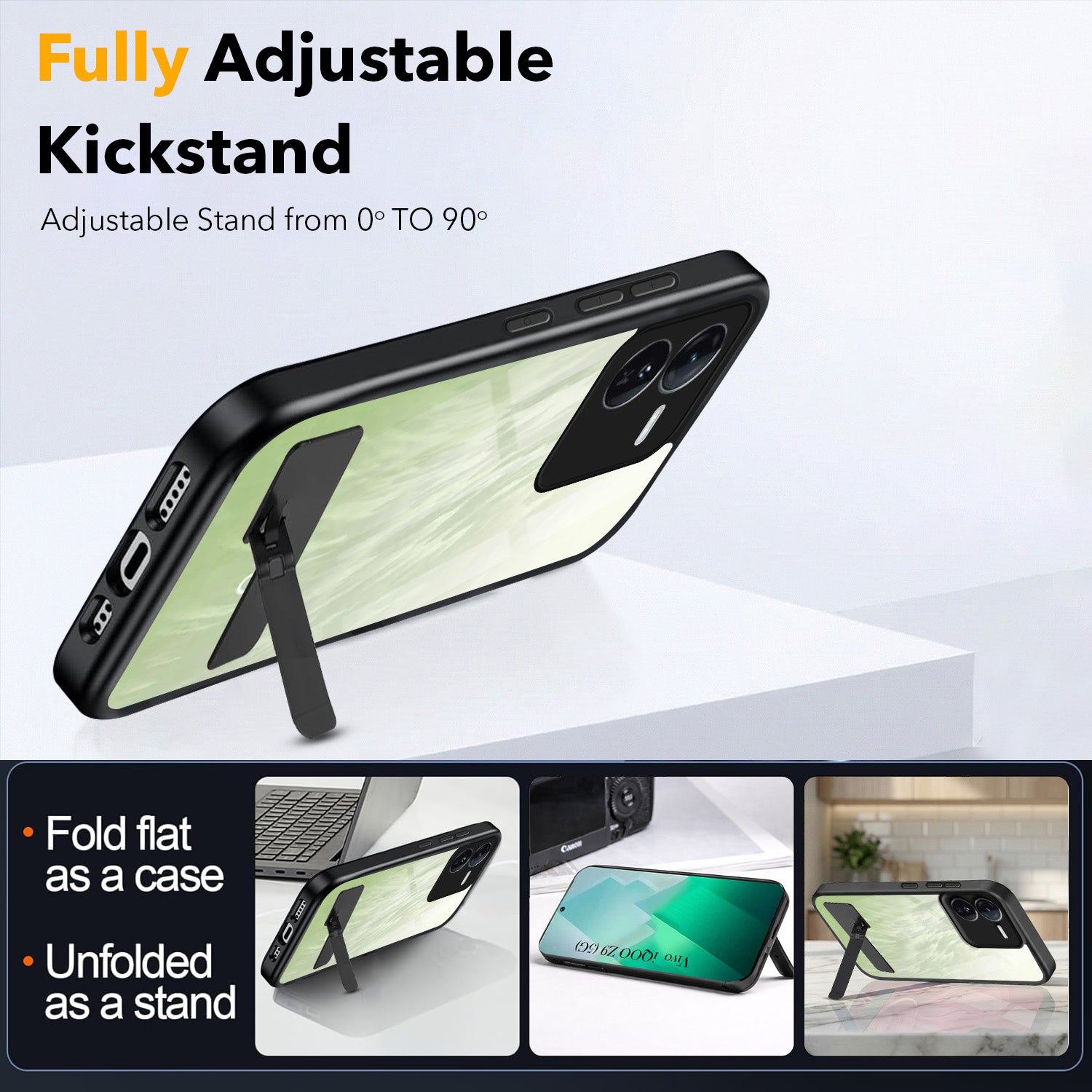 For Vivo iQOO Z9 5G Back Cover Case (Built-in Stand | Lifetime Anti Yellow | Kickstand Shockproof | Camera Protection | MagSafe Compatible)
