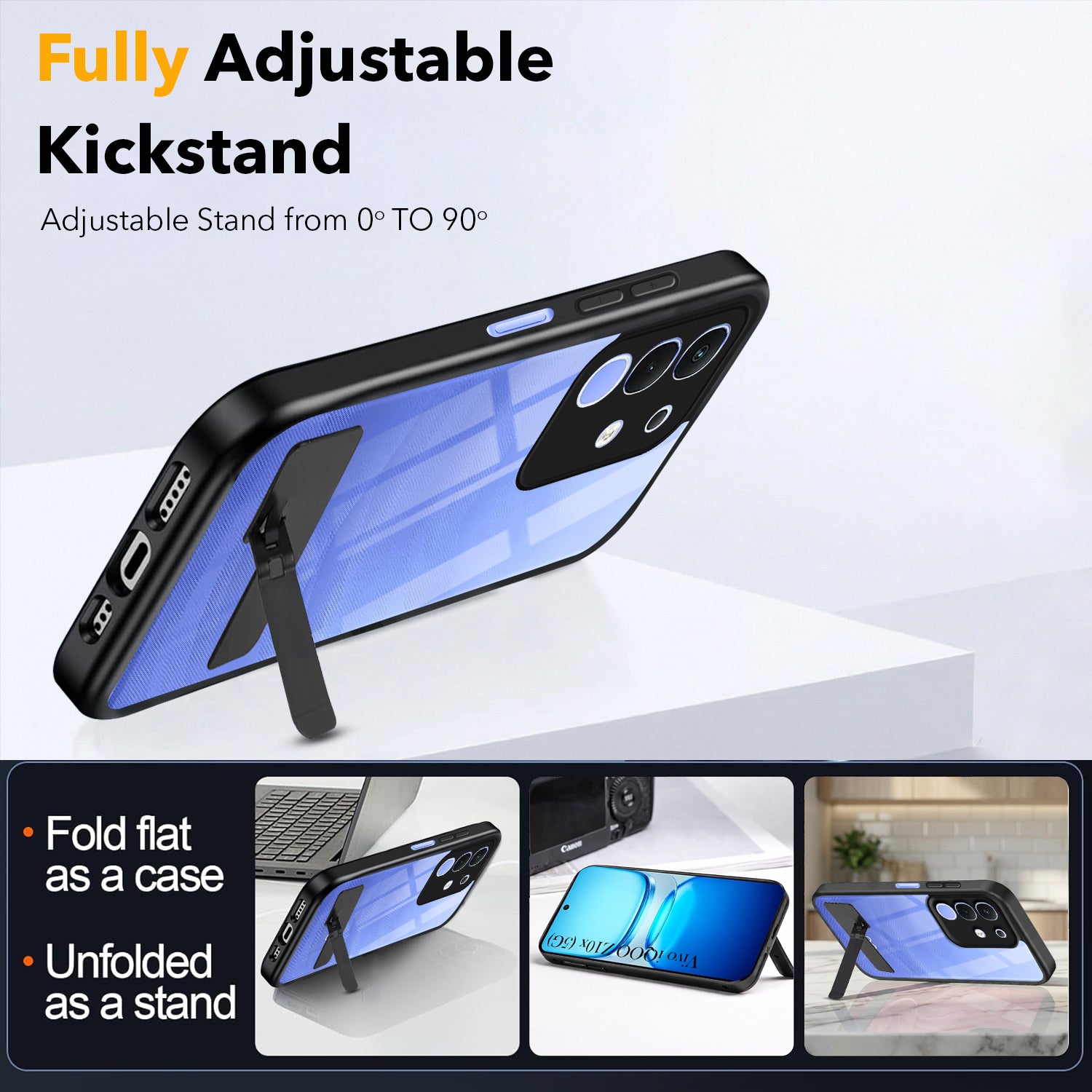 For Vivo iQOO Z10x Back Cover Case (Built-in Stand | Lifetime Anti Yellow | Kickstand Shockproof | Camera Protection | MagSafe Compatible)