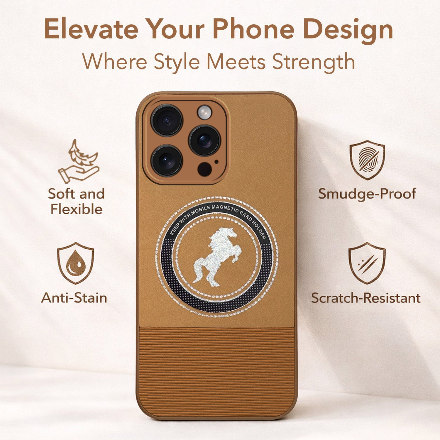 For Apple iPhone 15 Pro Max Back Cover Case PU Leather Finish (Professional Minimalist Texture | MagSafe Compatile | Camera Protection | Sleek Sober Formal)
