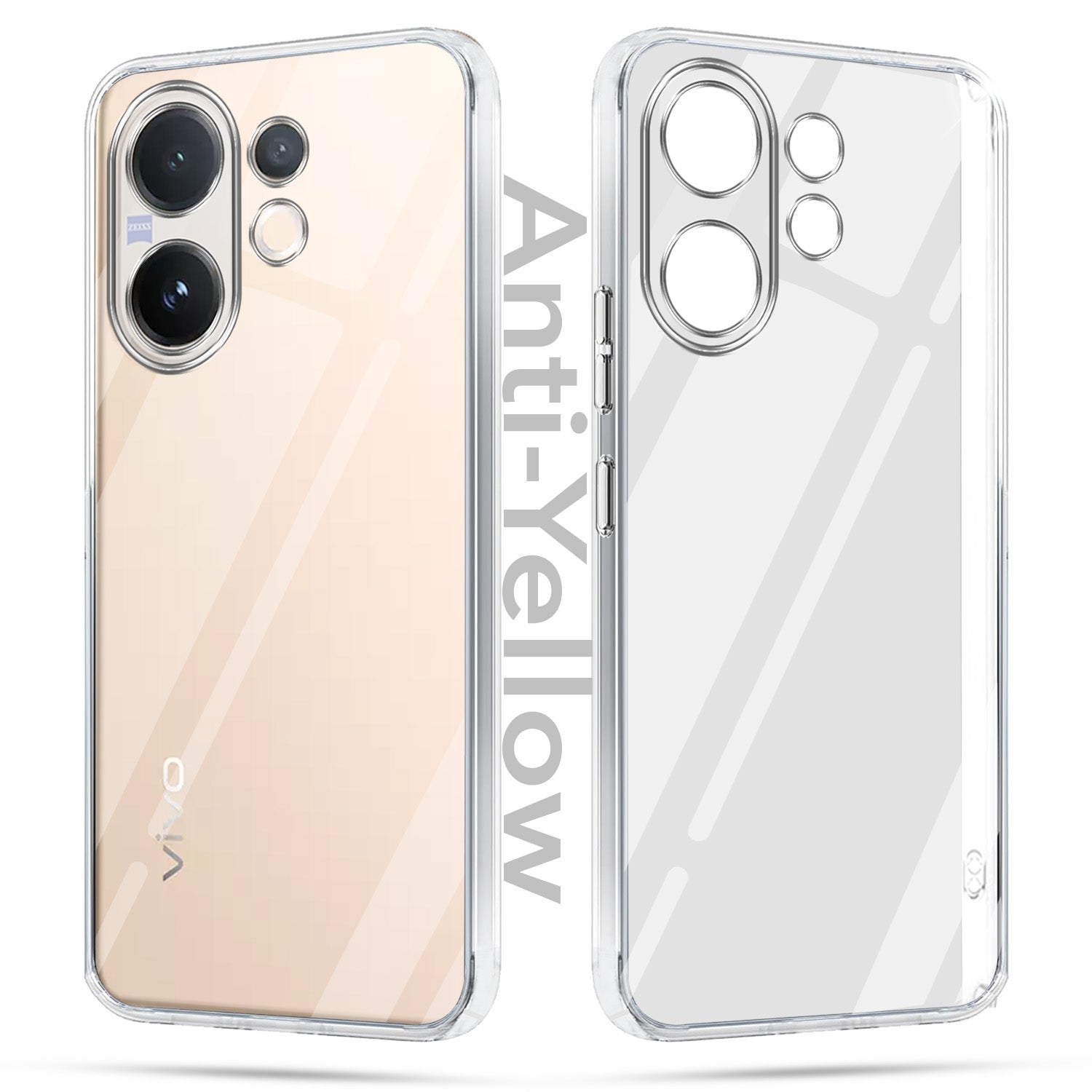 For Vivo V60 | Vivo T4 Pro Combo with Back Cover and 9H Tempered Glass (Lifetime Anti-Yellow | Sleek Hard Crystal | Oleophobic Coating Screen Glass)