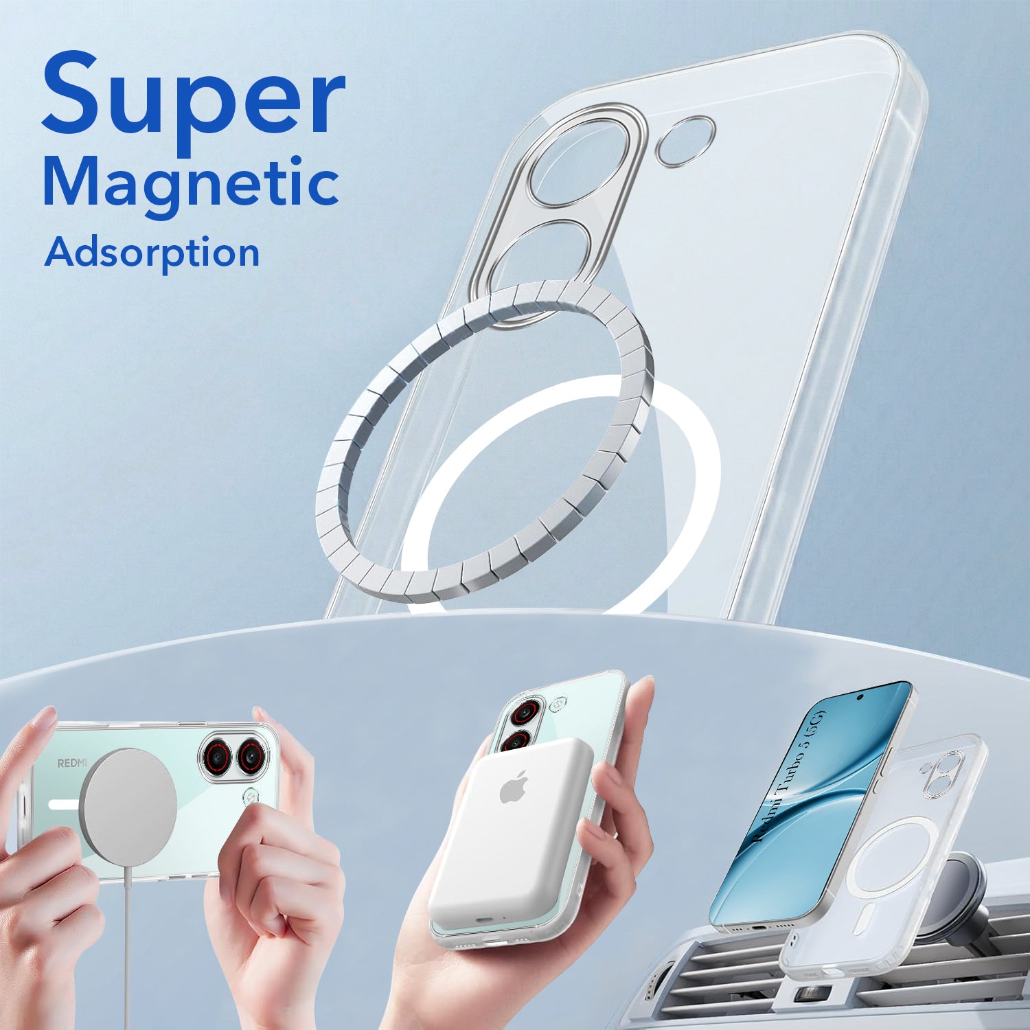 For Redmi Turbo 5 Back Cover Case Lifetime Anti-Yellow MagSafe Compatible Clear (Sleek Hard Crystal | Shockproof and Camera Protection)