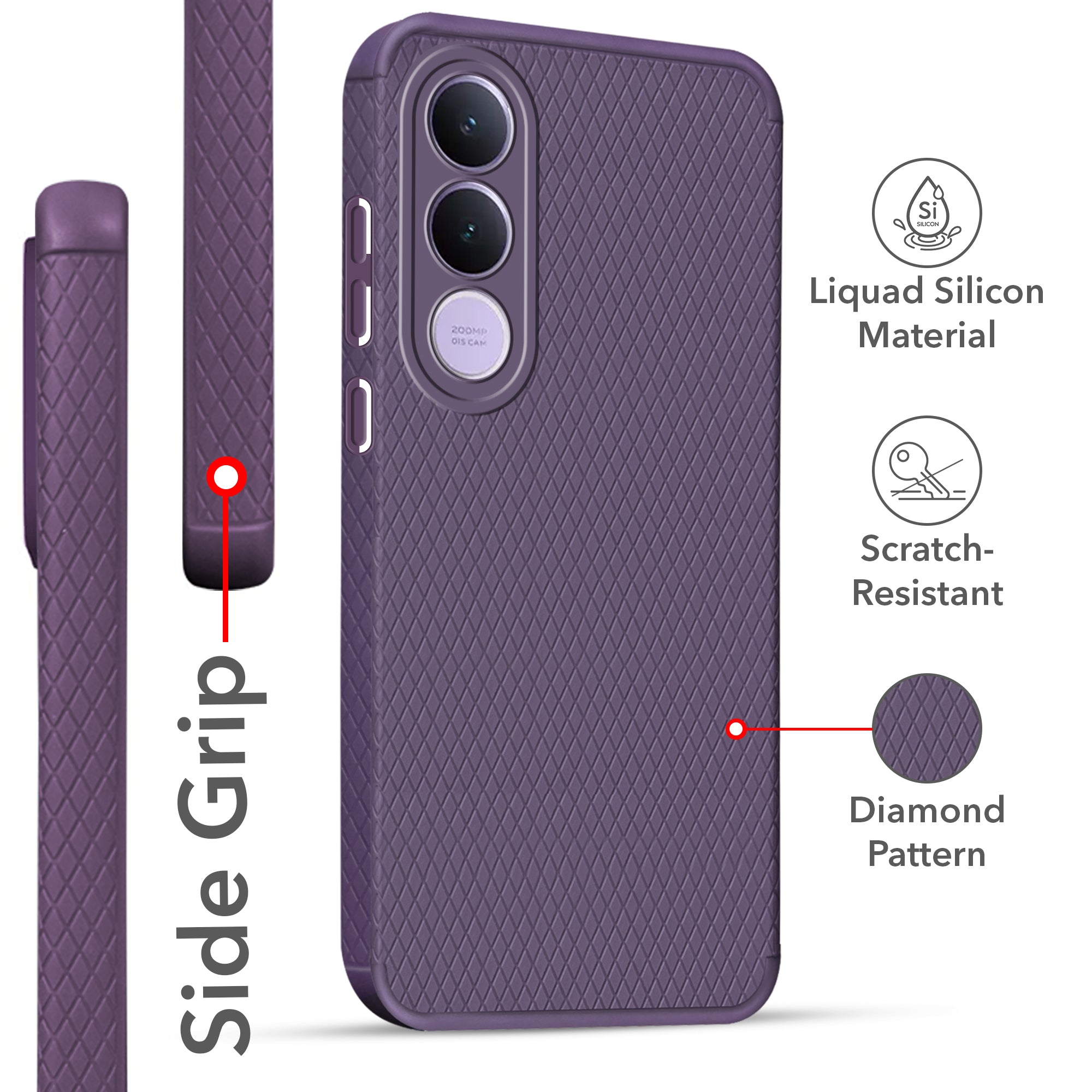 For Vivo V70 FE 5G Back Cover Case Liquid Silicone (Camera Protection | Side Grip Texture | Soft and Flexible)