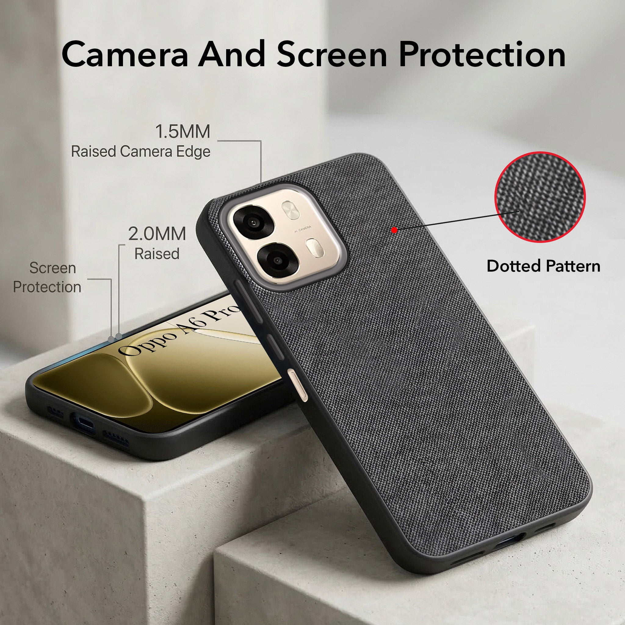For Oppo A6 Pro Combo (Textured Grip Design | Micro-Fiber Cloth Inside | Oleophobic Coating Screen Glass)