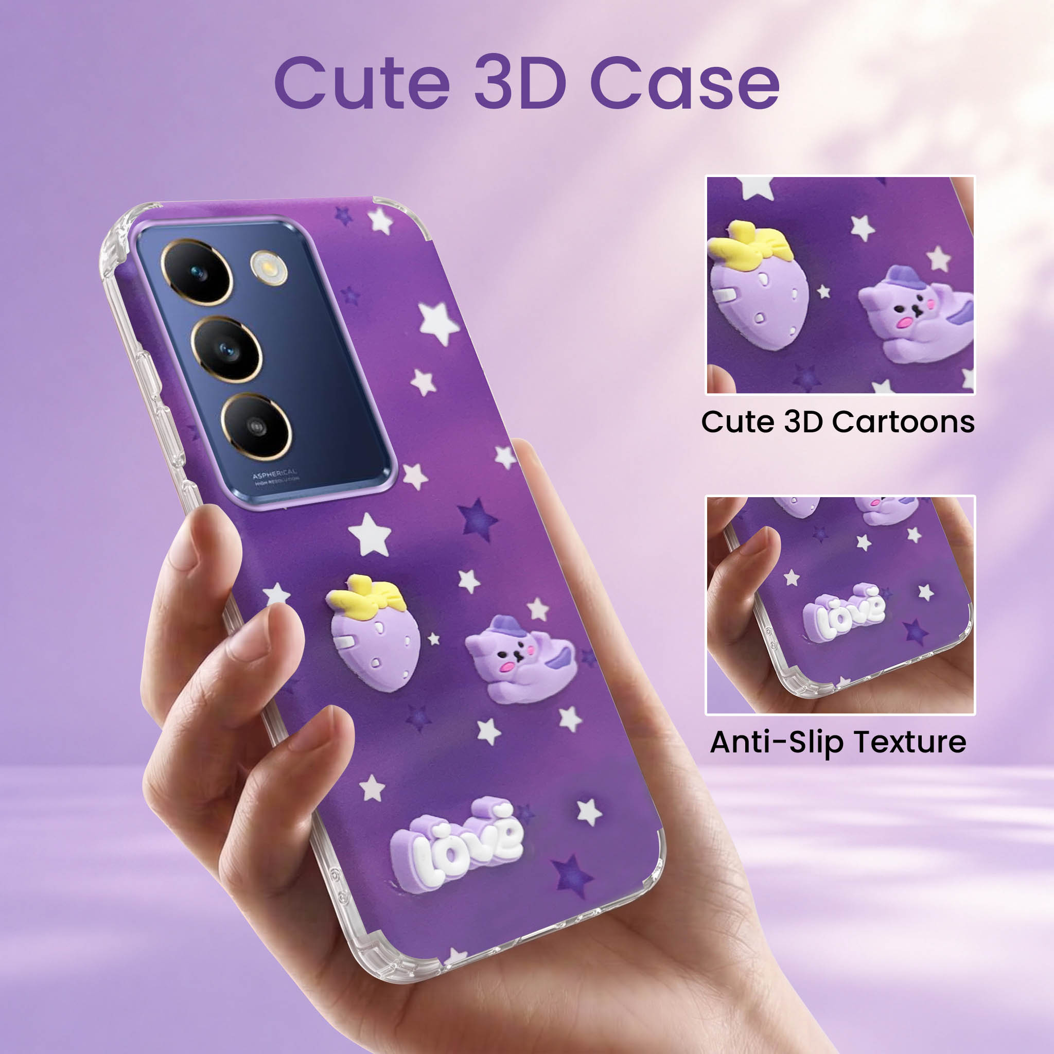 For Vivo T3 5G Back Cover Case (3D Cute Cartoons | Hard Back Side Soft | Matte Premium Finish | HD Printing)