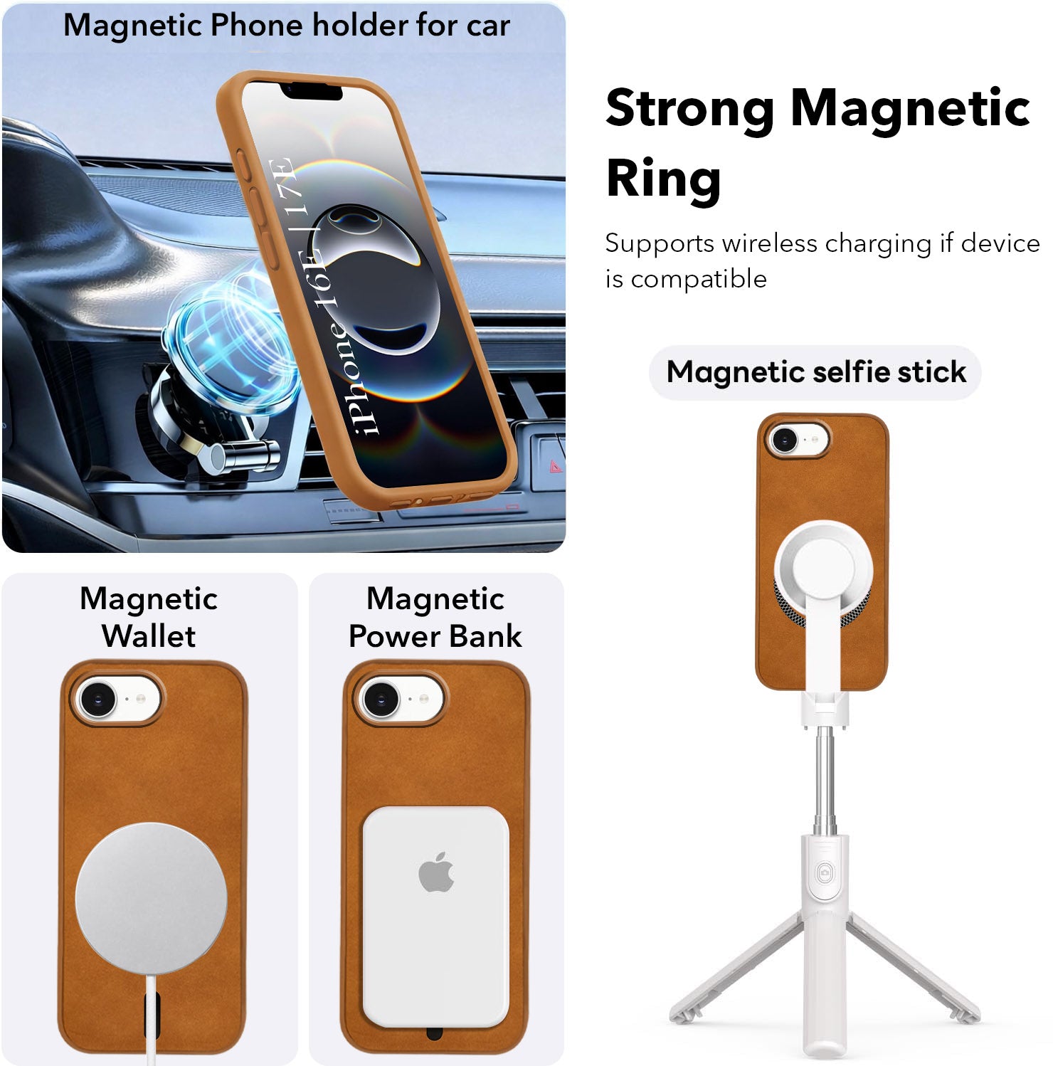 For Apple iPhone 16e | Apple iPhone 17e Back Cover Case Leather Finish (MagSafe Compatible Wireless Charging | Soft Touch | Camera Bump Protection)