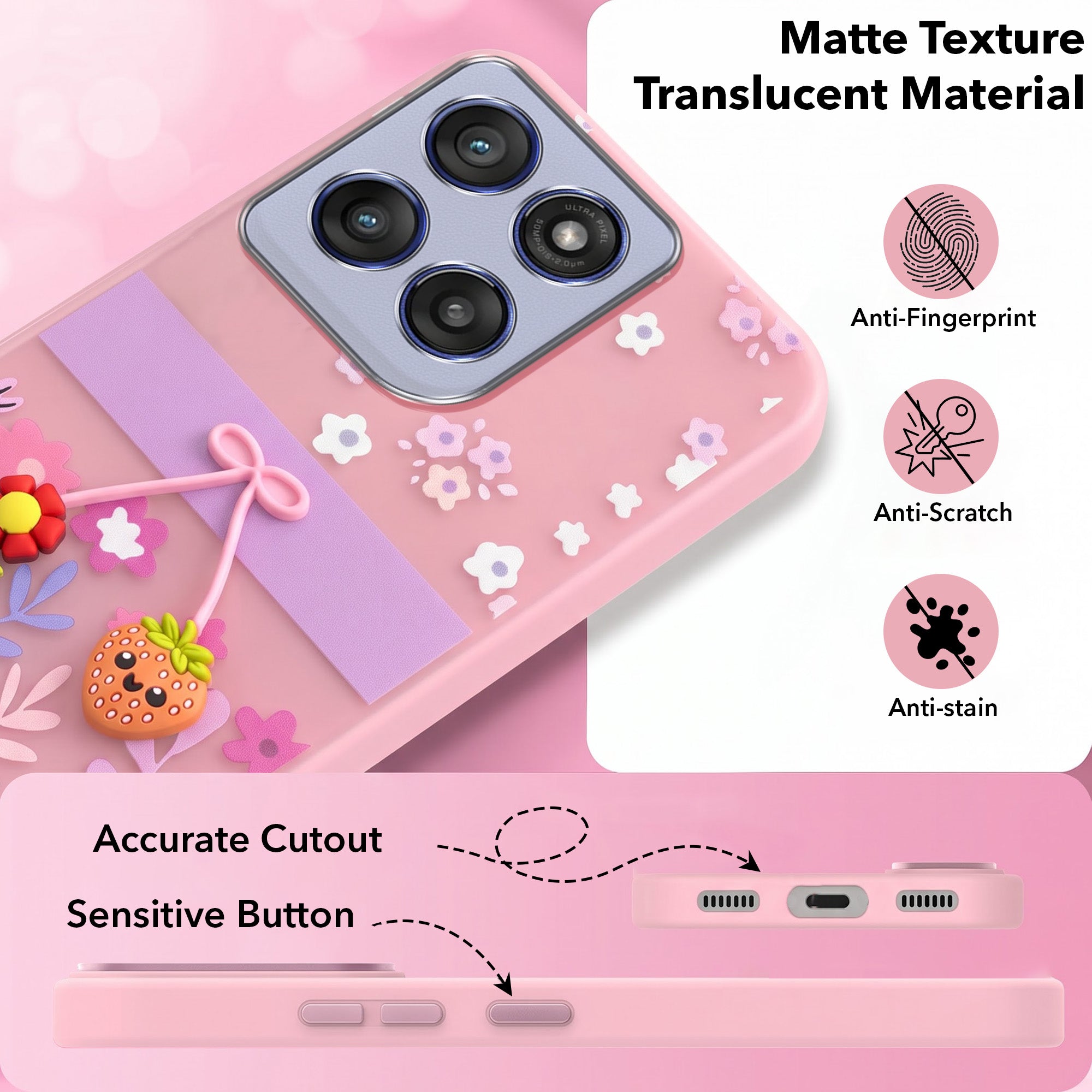 For Motorola Moto Edge 60 Stylus Back Cover Case (3D Cute Cartoons | Hard Back Side Soft | Matte Premium Finish | HD Printing)
