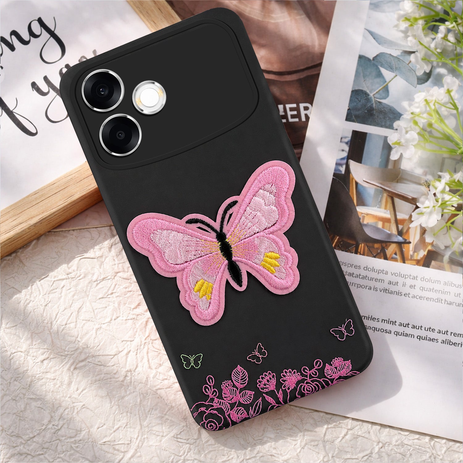 For Oppo F33 Pro 5G Back Cover Case (Soft Butterfly Embroidery | Women Teen Girls | Camera Protection| Matte Silicone)