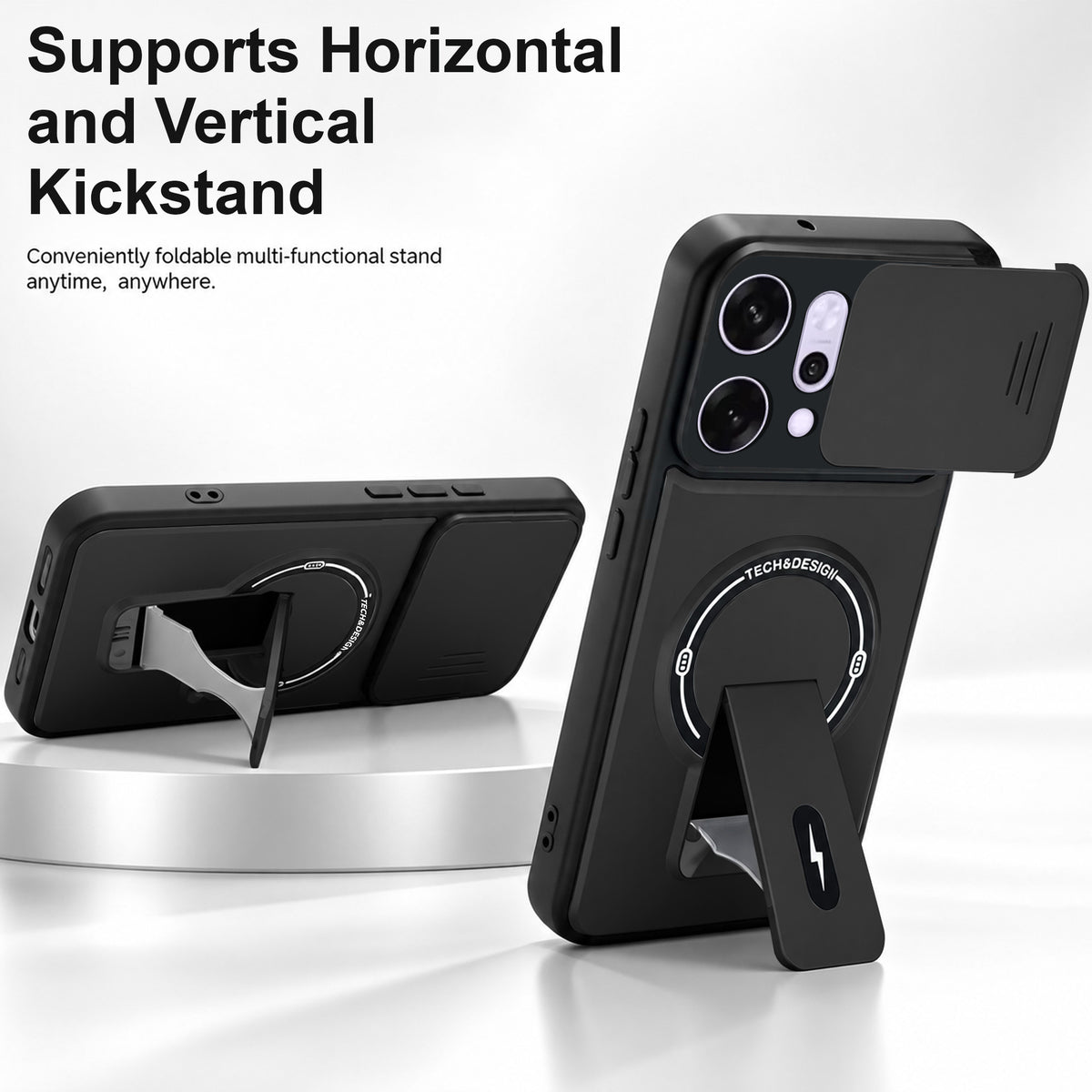 For Oppo Reno14 Pro 5G | Oppo Reno 14 Pro 5G Back Case Cover Metallic (Hybrid Armor Kickstand | Sliding Shutter Camera Protection | MagSafe Compatible)