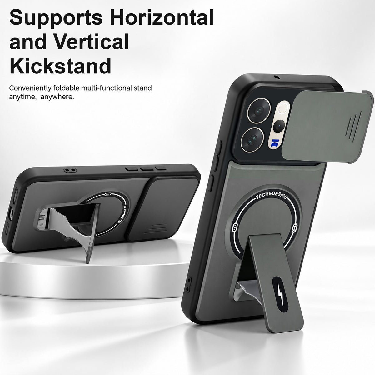 For Vivo V70 | Vivo V70 Elite 5G Back Case Cover Metallic (Hybrid Armor Kickstand | Sliding Shutter Camera Protection | MagSafe Compatible)