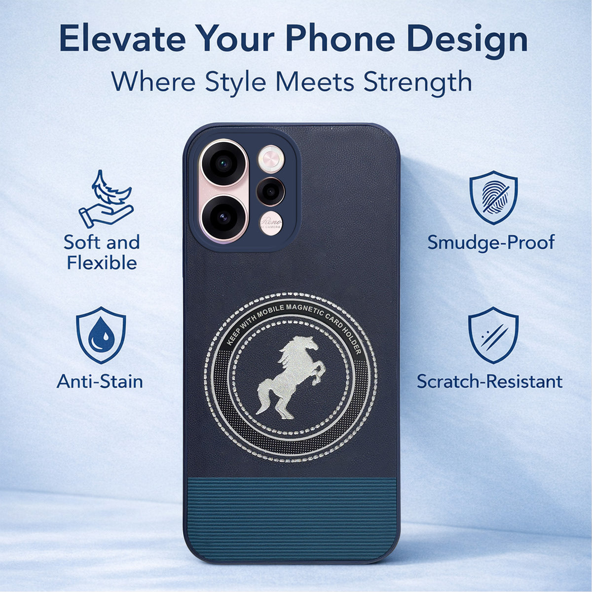 For Oppo Reno 15c Back Cover Case PU Leather Finish (Professional Minimalist Texture | MagSafe Compatile | Camera Protection | Sleek Sober Formal)