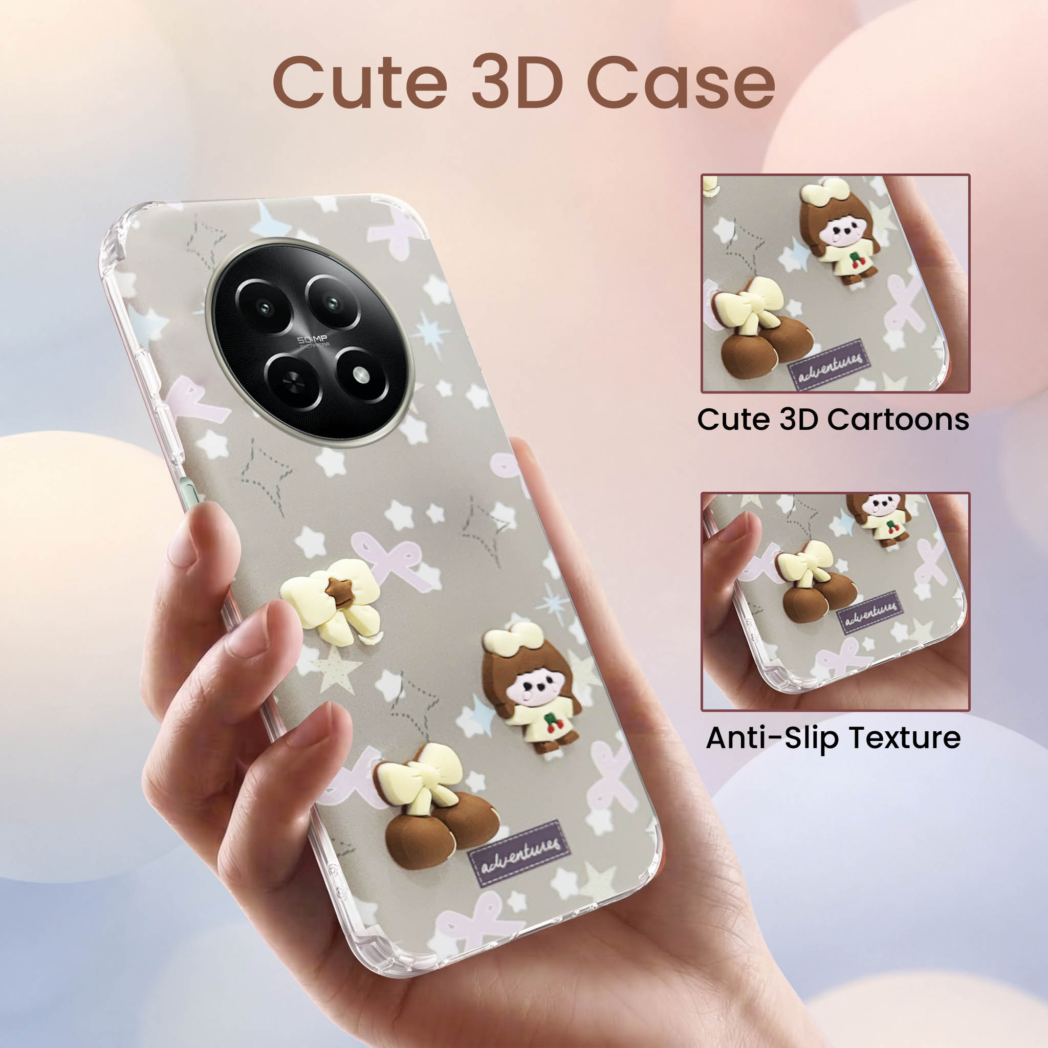 For Realme C65 5G Back Cover Case (3D Cute Cartoons | Hard Back Side Soft | Matte Premium Finish | HD Printing)