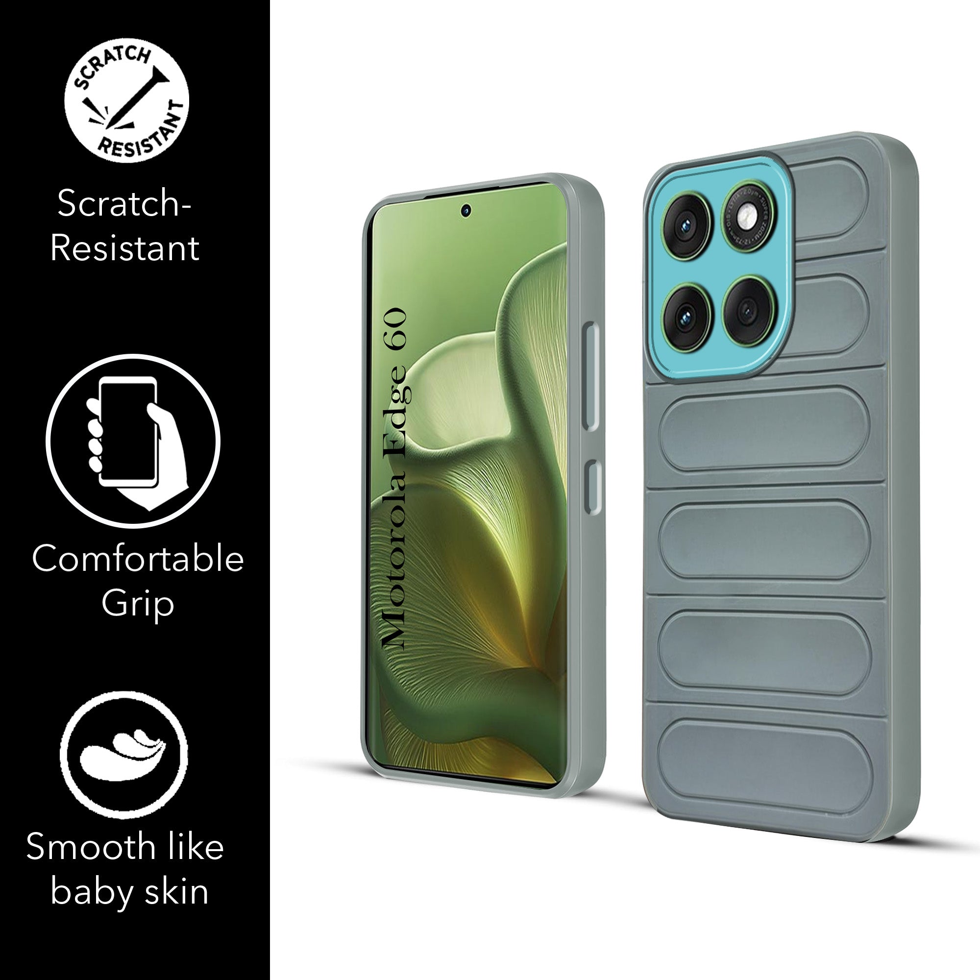 For Motorola Moto Edge 60 Back Case Cover (Matte Liquid Silicone| Professional Wave Design | Camera Protection Ring | Shockproof Anti Slip Grip)