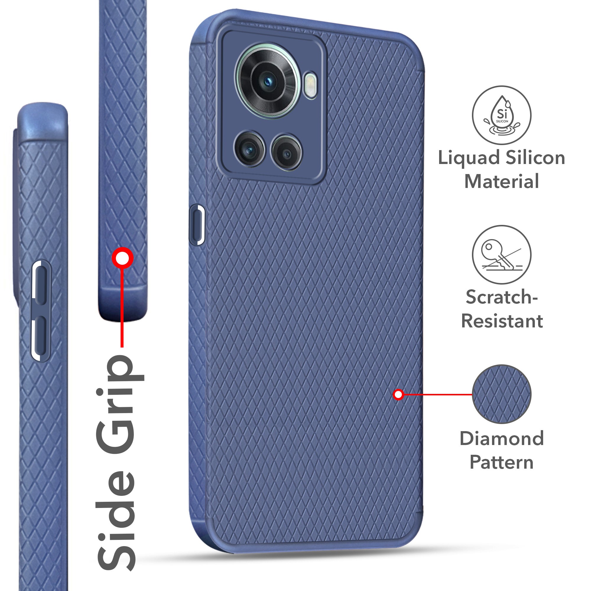 For OnePlus 10R Back Cover Case (Liquid Silicone | Side Grip | Camera Protection)