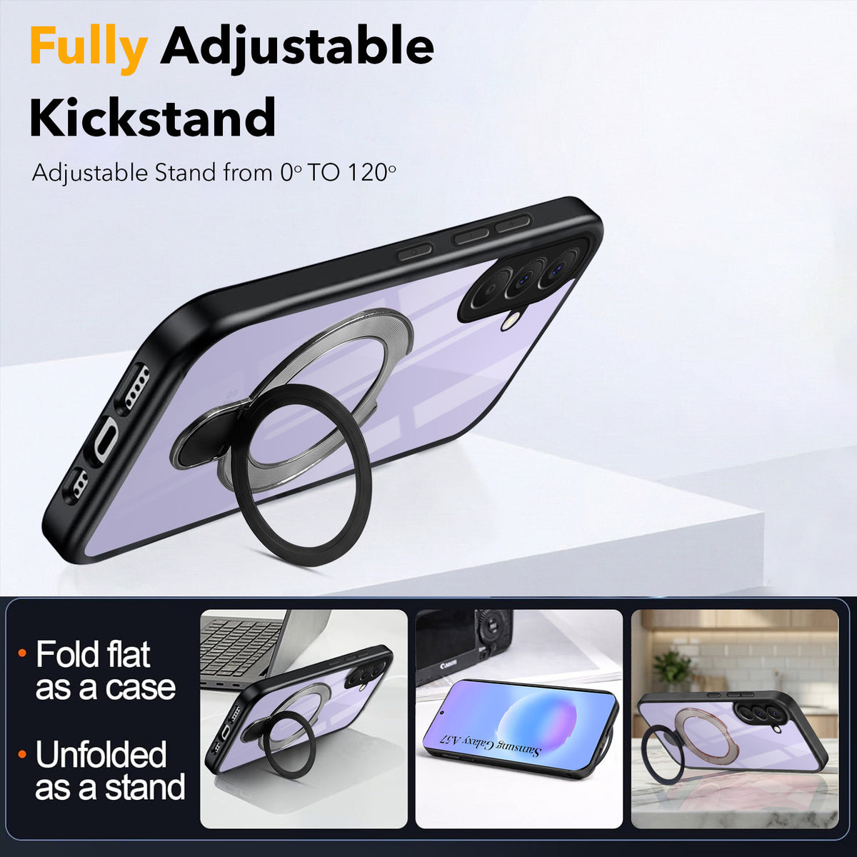 For Samsung Galaxy A57 5G Back Cover Case (Kick Stand Ring Holder | Life time Anti Yellow | Camera Protection)