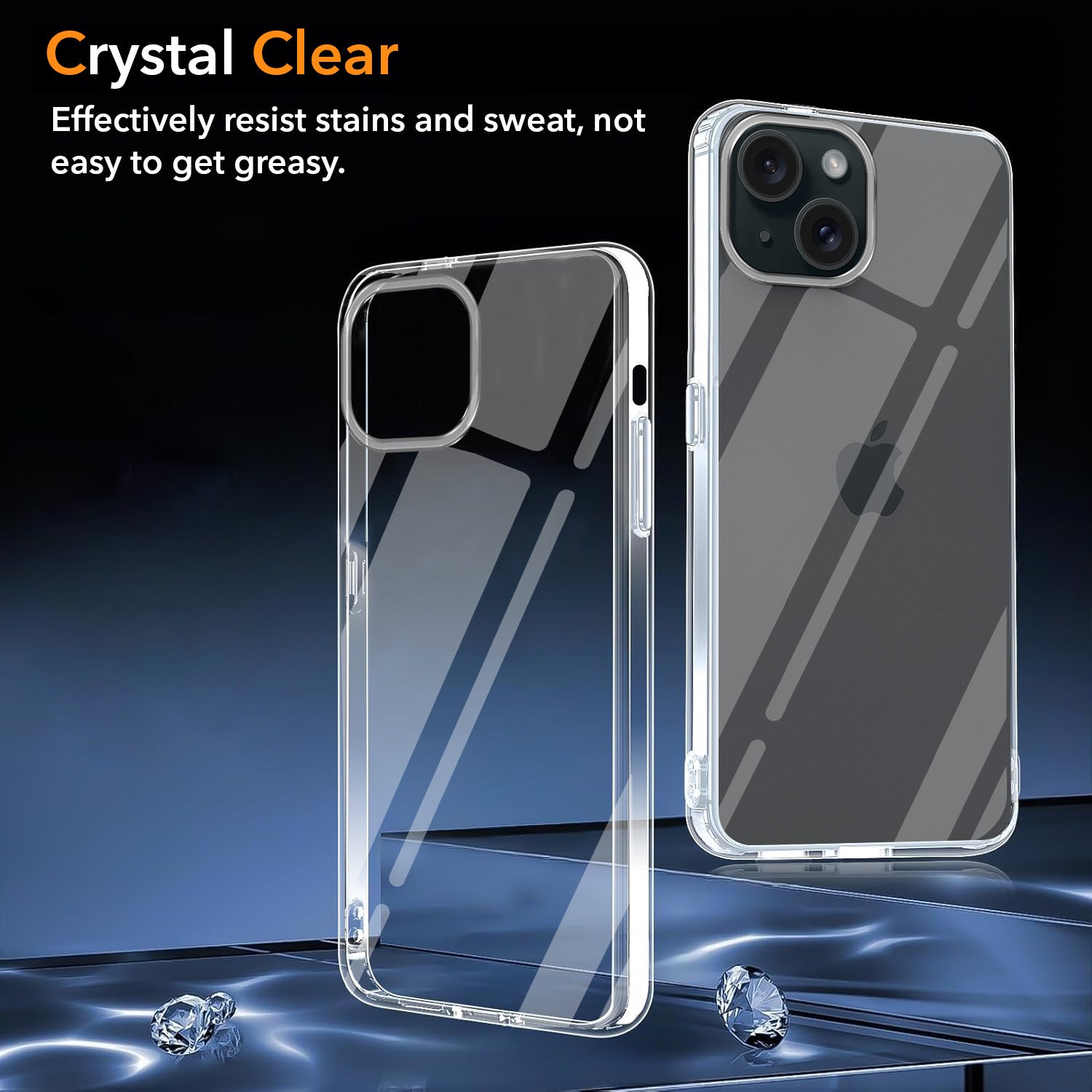 For Apple iPhone 15 Back Cover Case (Hybrid Crystal Panel with Side Soft PU | Camera Protection | HD Clear Shockproof)
