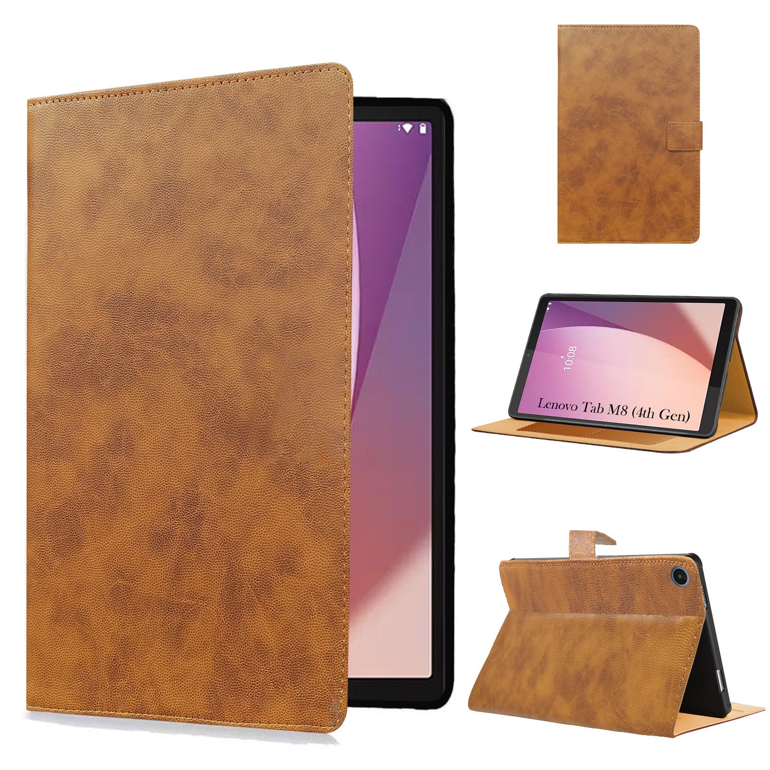 For Lenovo Tab M8 4 GEN 2024 8 Inch Flip Cover Folio Cover (PU Matte Leather | Multi-Angle Smart Stand | Card Storage Slots | Silicone Back Pouch)