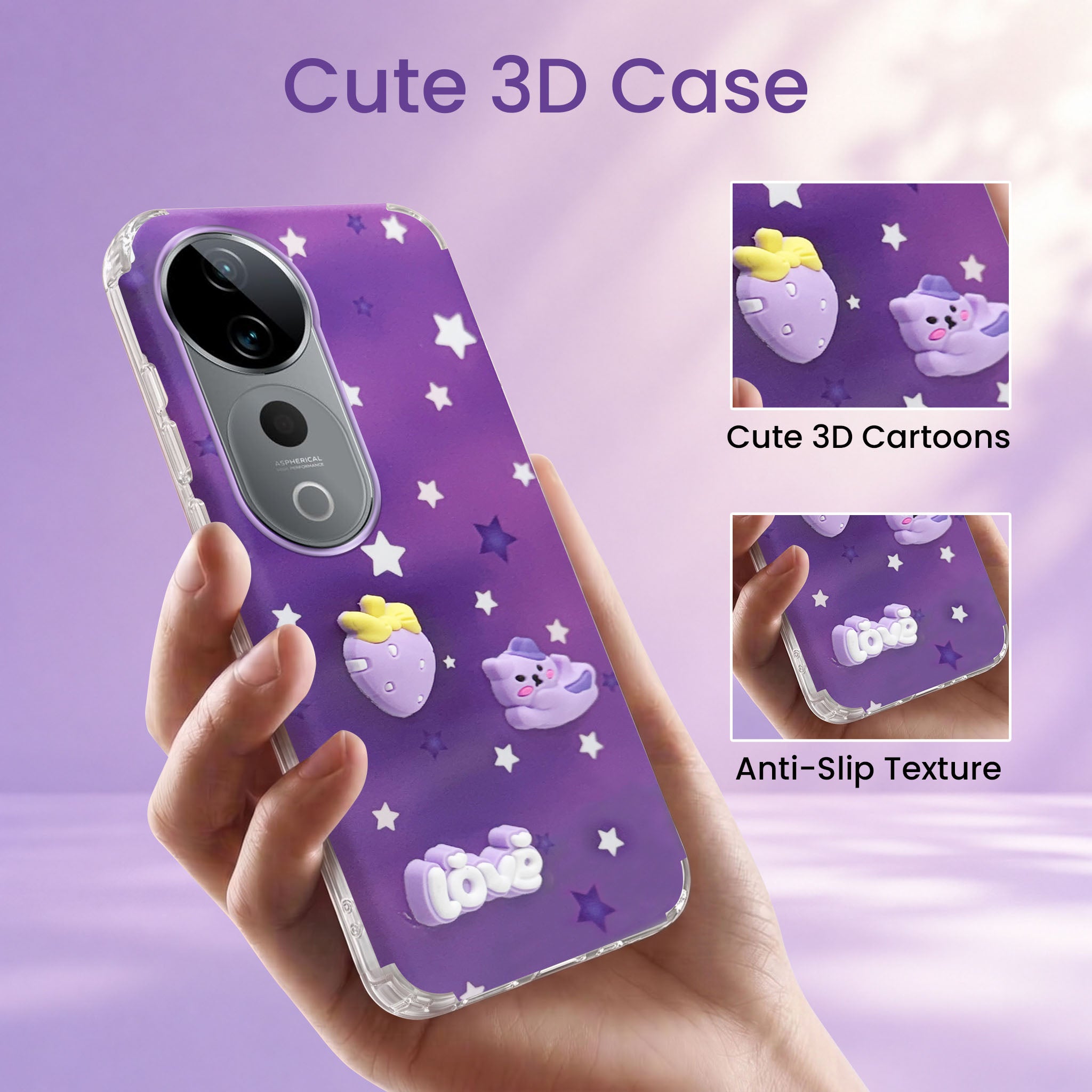 For Vivo T3 Ultra Back Cover Case (3D Cute Cartoons | Hard Back Side Soft | Matte Premium Finish | HD Printing)
