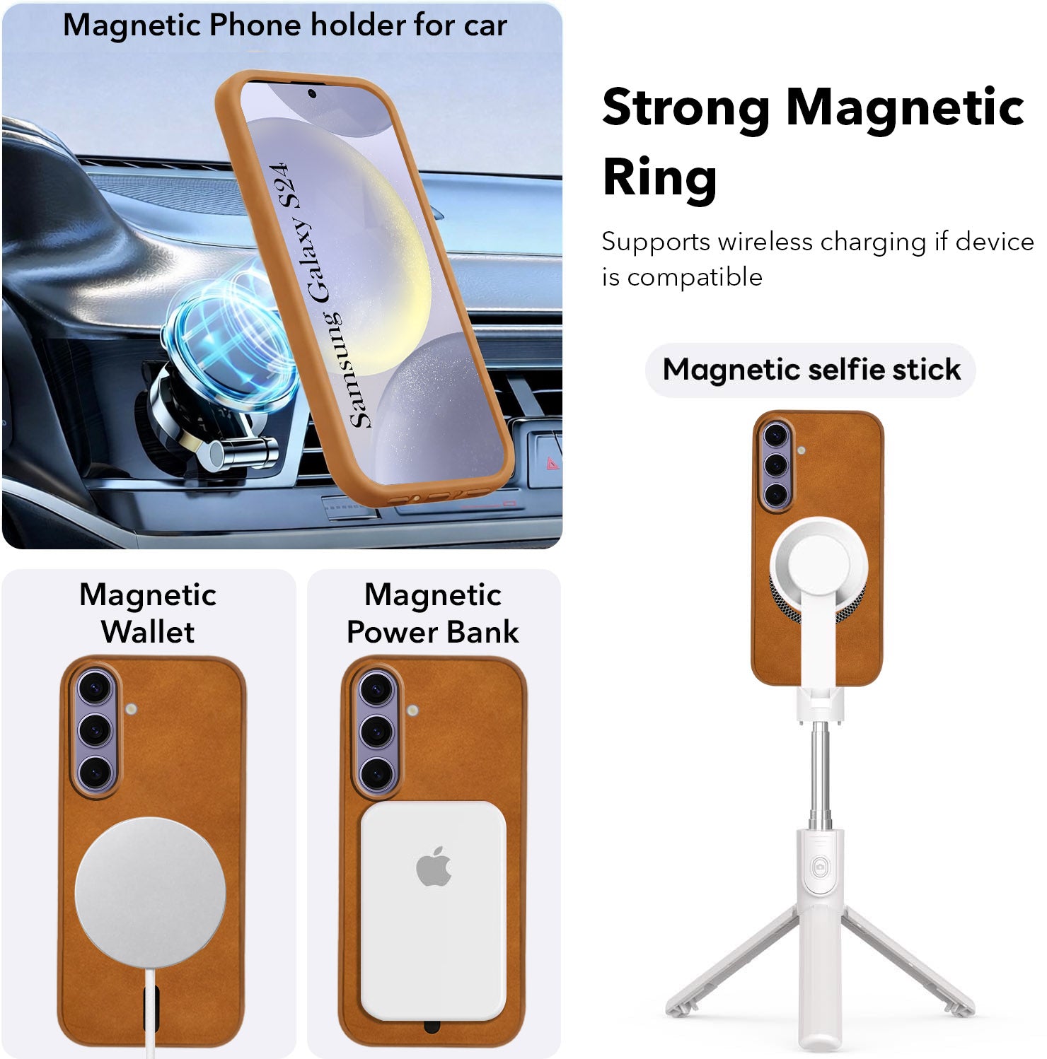 For Samsung Galaxy S24 Back Cover Case (Sleek Leather Finish | MagSafe Compatible Wireless Charging | Camera Bump Protection)