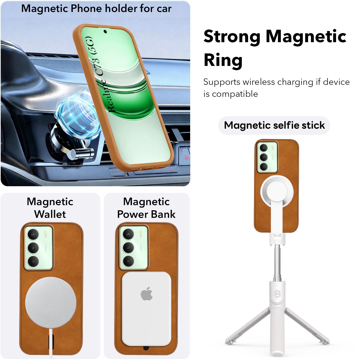 For Realme C73 Back Cover Case Leather Finish (MagSafe Compatible Wireless Charging | Soft Touch | Camera Bump Protection)