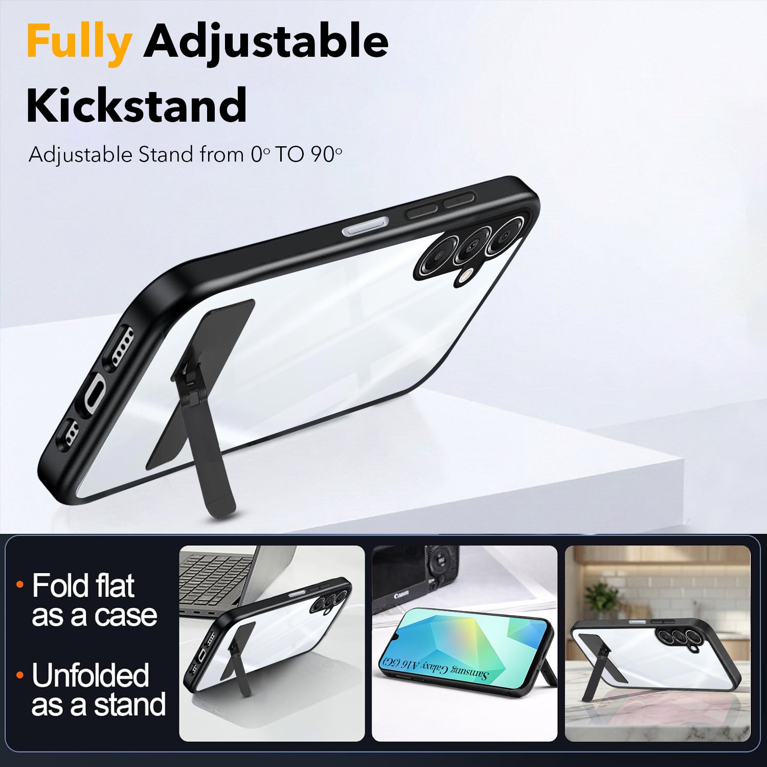 For Samsung Galaxy A16 5G Back Cover Case (Built-in Stand | Lifetime Anti Yellow | Kickstand Shockproof | Camera Protection | MagSafe Compatible)