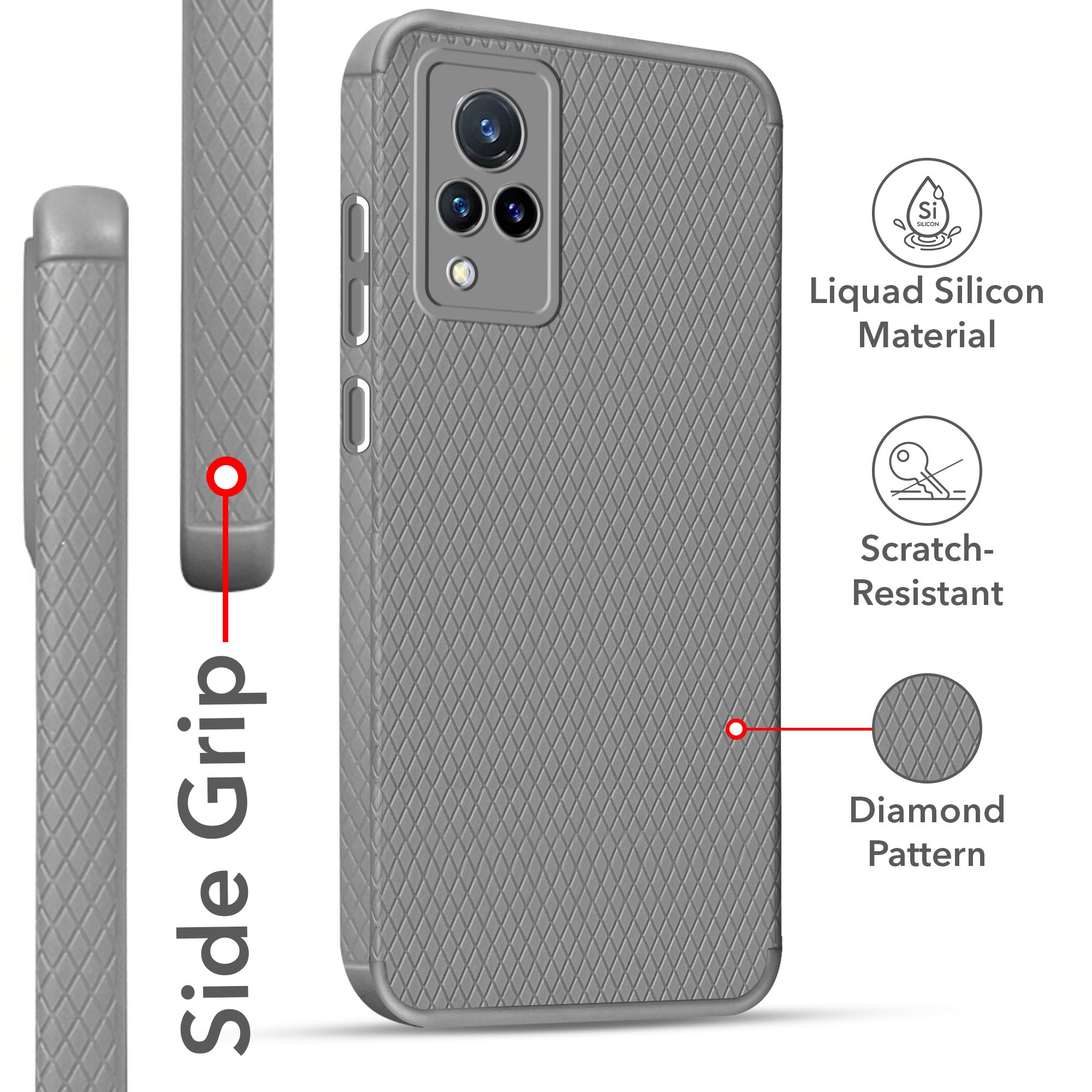 For Vivo V21 | Vivo V21 5G Back Cover Case Liquid Silicone (Camera Protection | Side Grip Texture | Soft and Flexible)