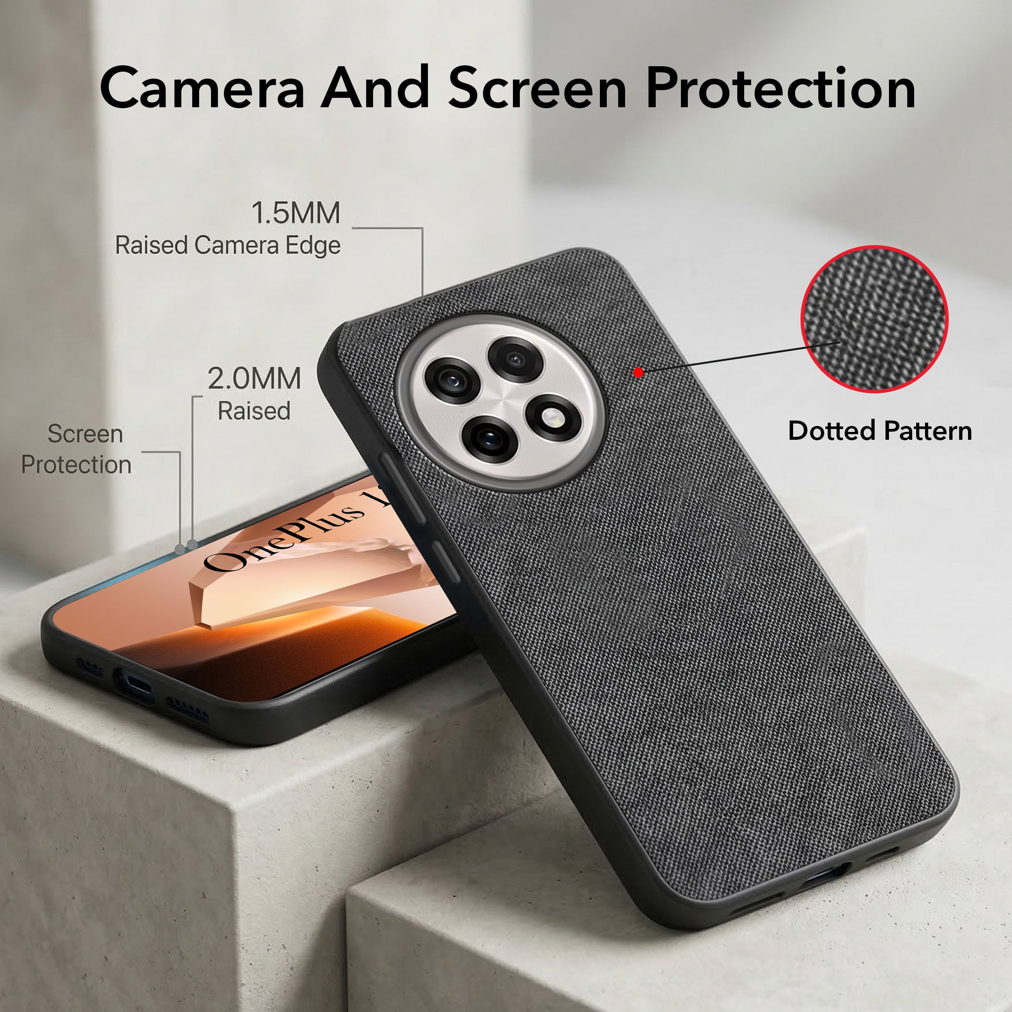 For OnePlus 13R Combo (Textured Grip Design | Micro-Fiber Cloth Inside | Oleophobic Coating Screen Glass)