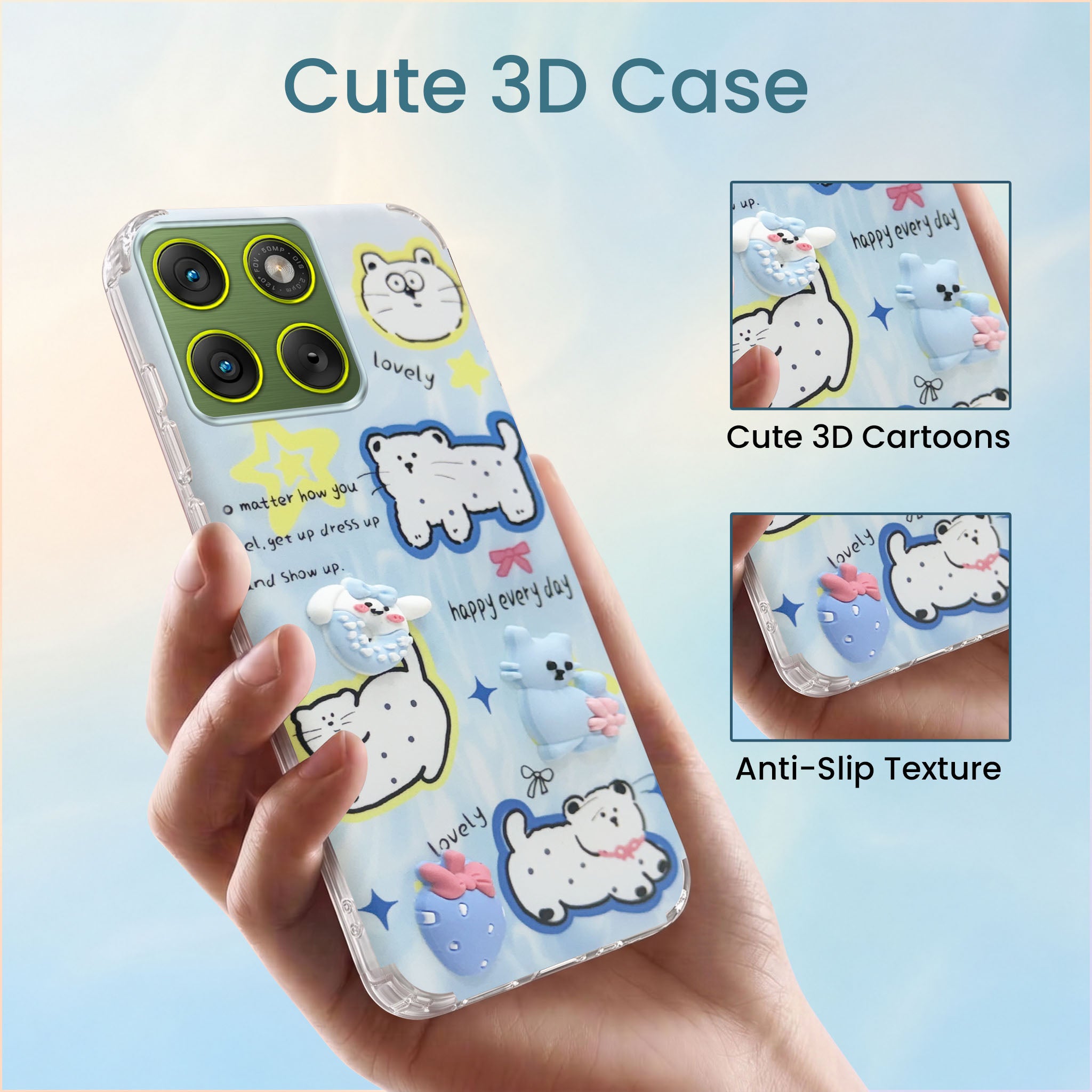 For Motorola Moto Edge 70 Back Cover Case (3D Cute Cartoons | Hard Back Side Soft | Matte Premium Finish | HD Printing)
