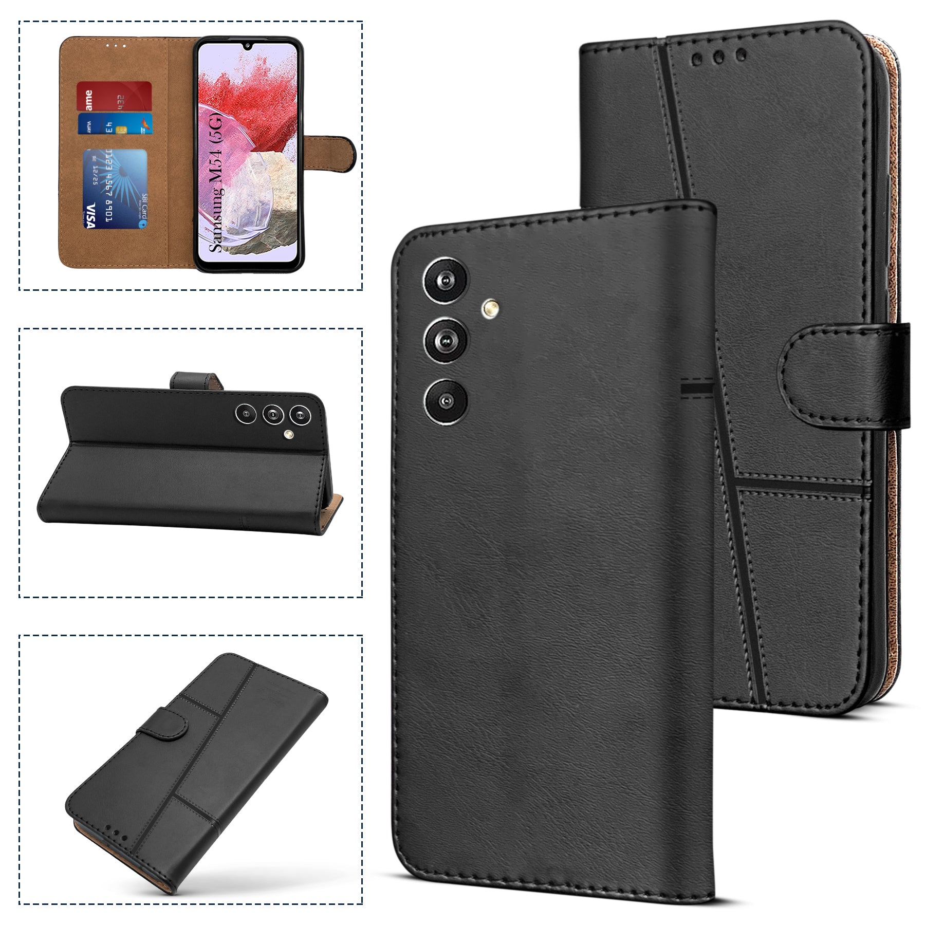 For Samsung Galaxy M54 5G Flip Cover Case (Stitched Leather with Magnetic Closure)