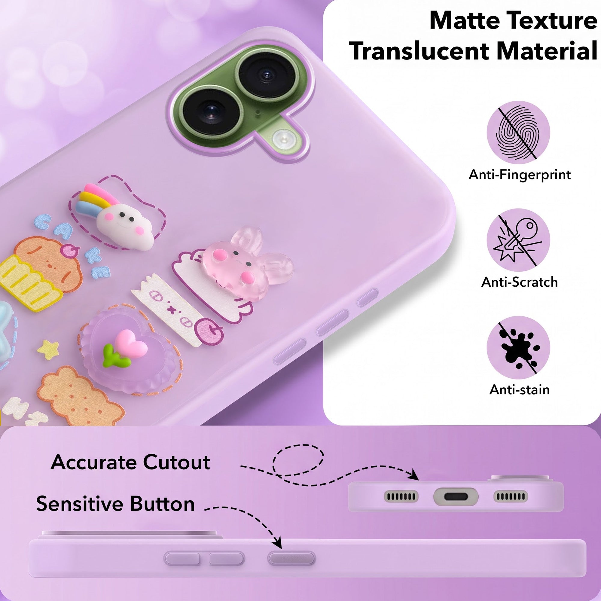 For Apple iPhone 17 Back Cover Case (3D Cute Cartoons | Hard Back Side Soft | Matte Premium Finish | HD Printing)