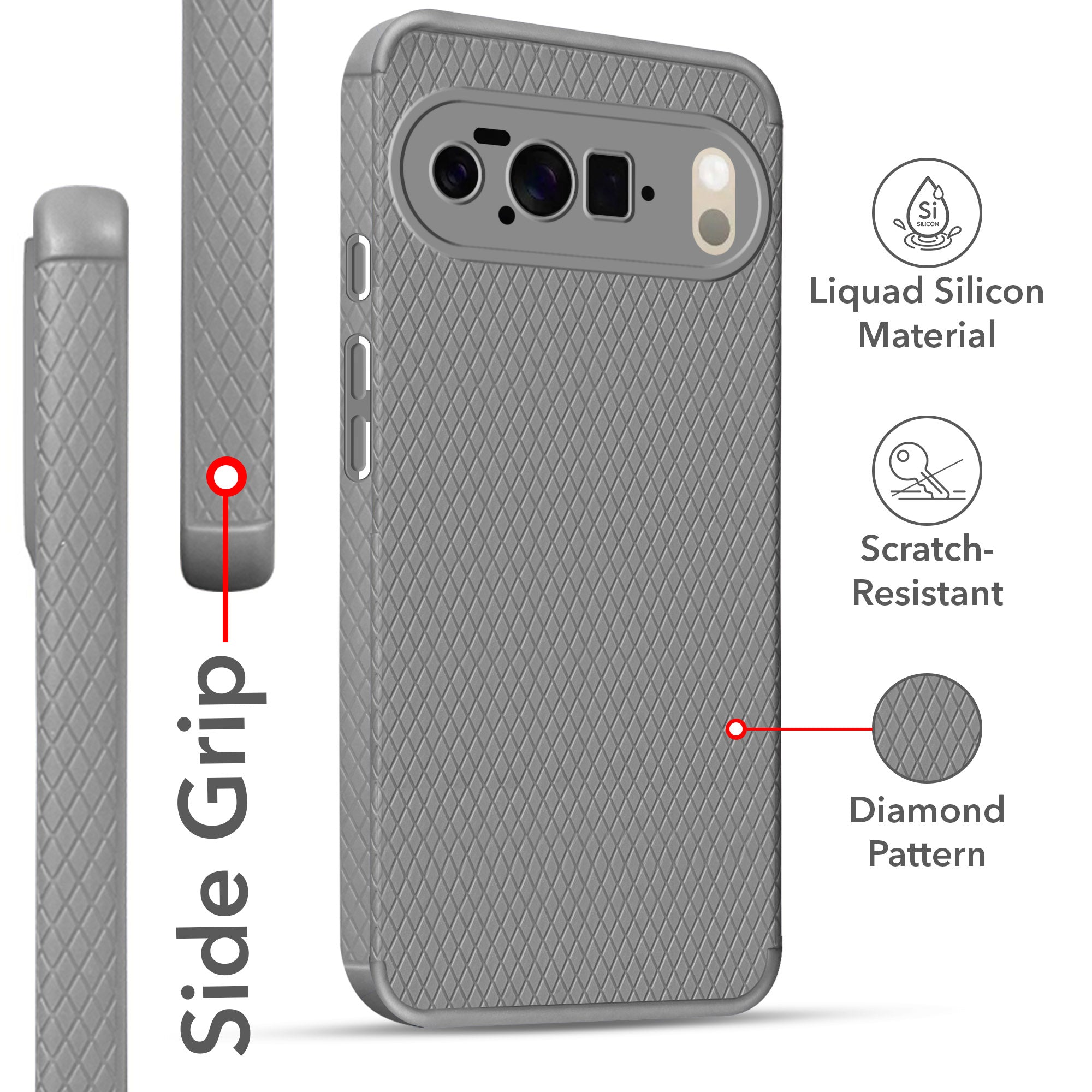 For Google Pixel 10 Pro Back Cover Case (Liquid Silicone | Side Grip | Camera Protection)