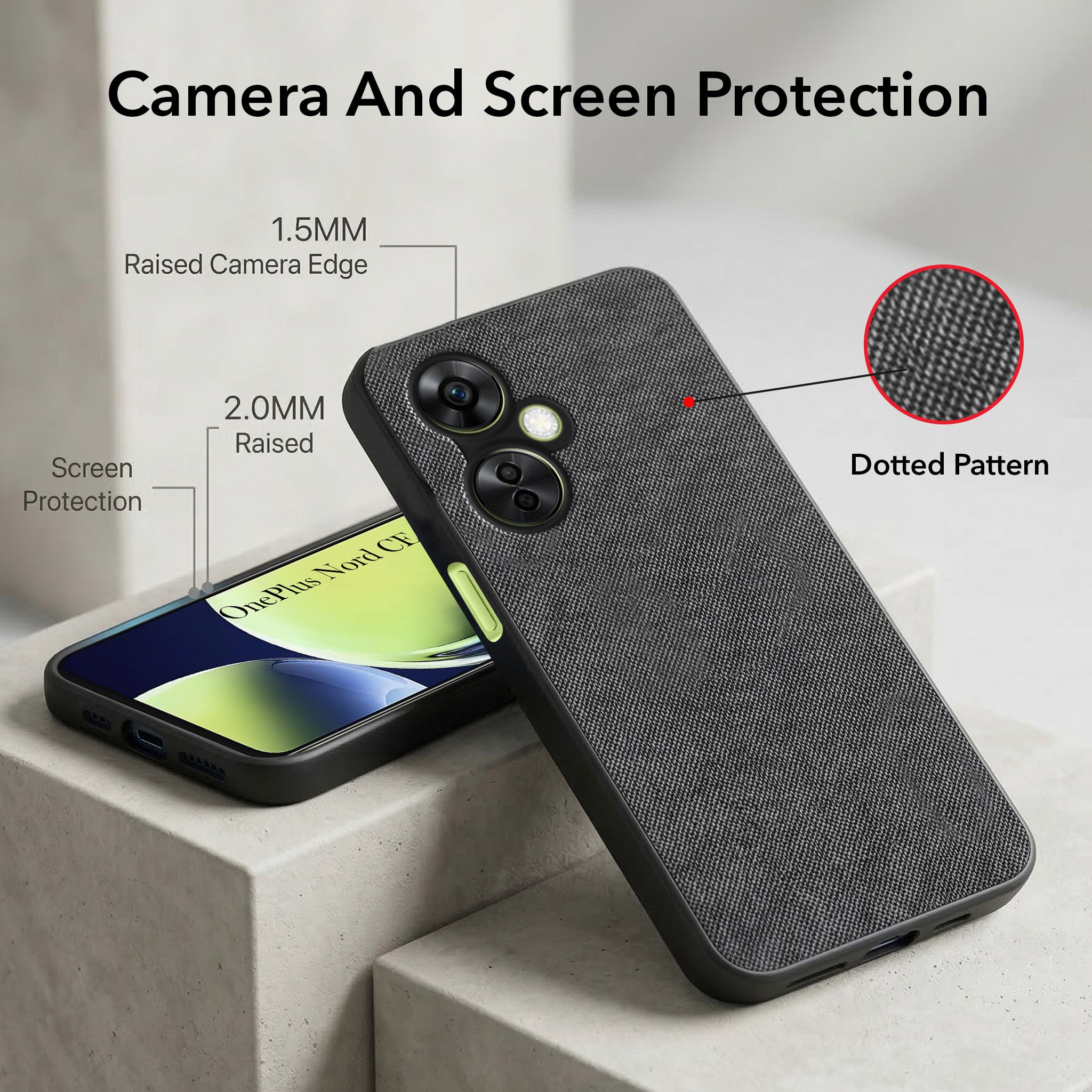 For OnePlus Nord CE 3 Lite Combo (Textured Grip Design | Micro-Fiber Cloth Inside | Oleophobic Coating Screen Glass)