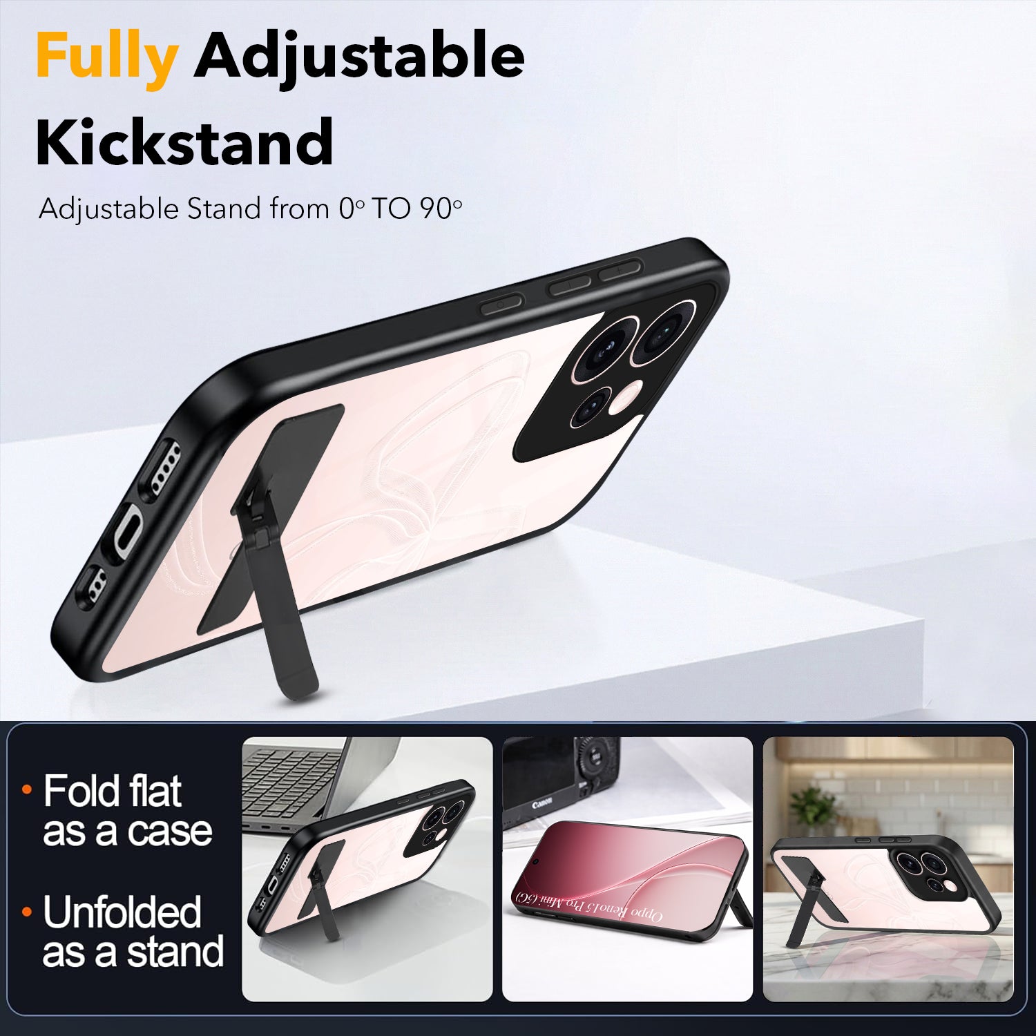For Oppo Reno15 Pro Mini 5G | Oppo Reno 15 Pro Mini 5G Back Cover Case (Built-in Stand | Lifetime Anti Yellow | Kickstand Shockproof | Camera Protection | MagSafe Compatible)