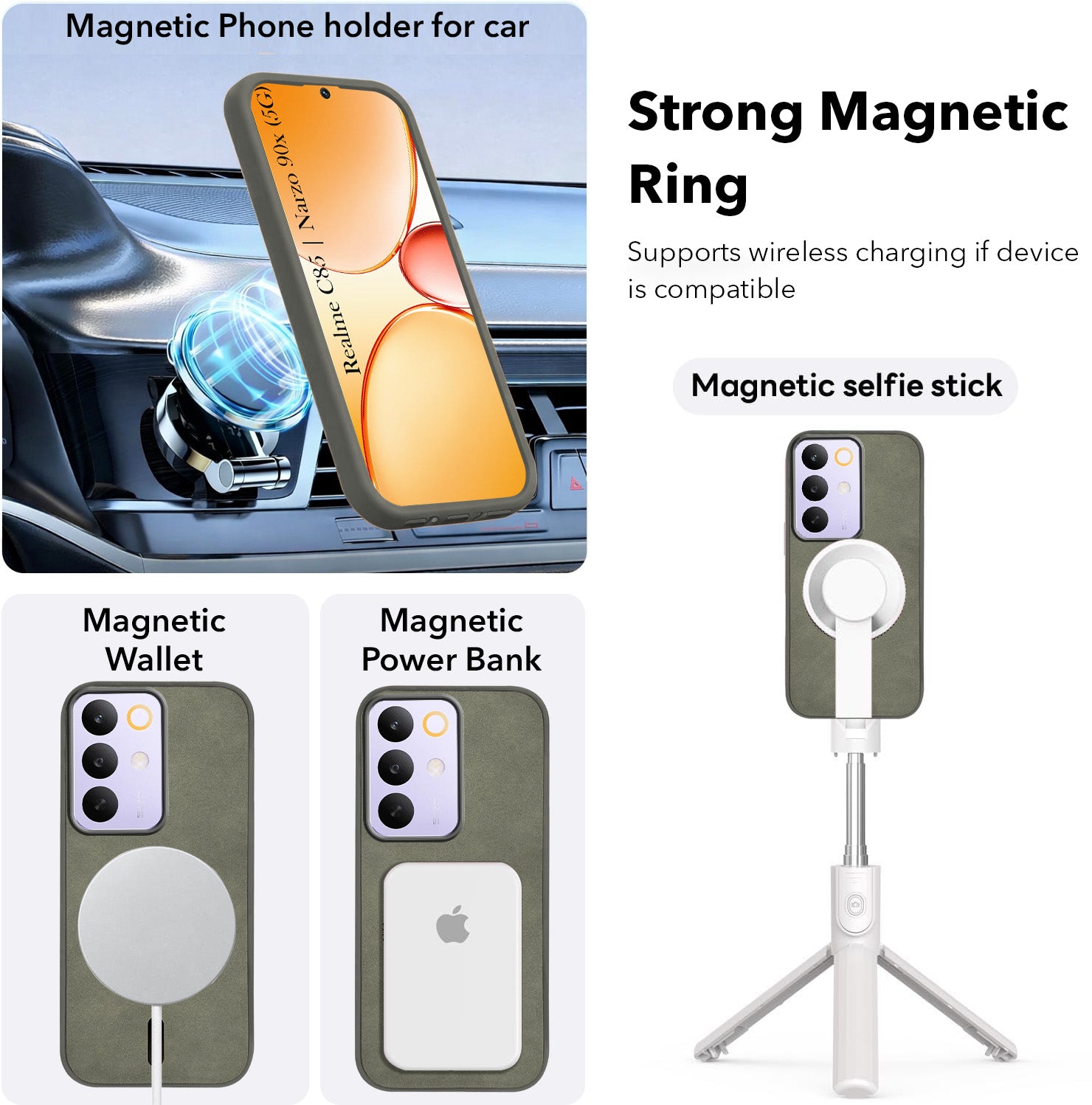 For Realme C85 5G | Realme Narzo 90x Back Cover Case Leather Finish (MagSafe Compatible Wireless Charging | Soft Touch | Camera Bump Protection)