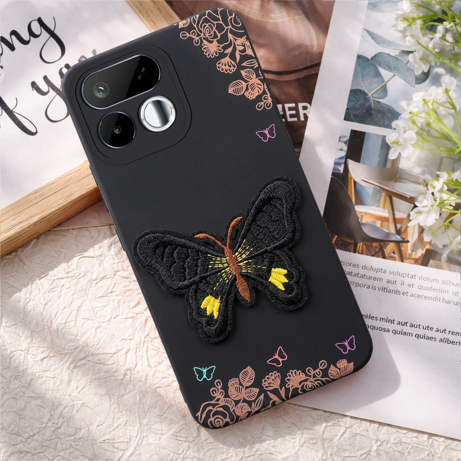 For Realme 16T 5G Back Cover Case (Soft Butterfly Embroidery | Women Teen Girls | Camera Protection| Matte Silicone)