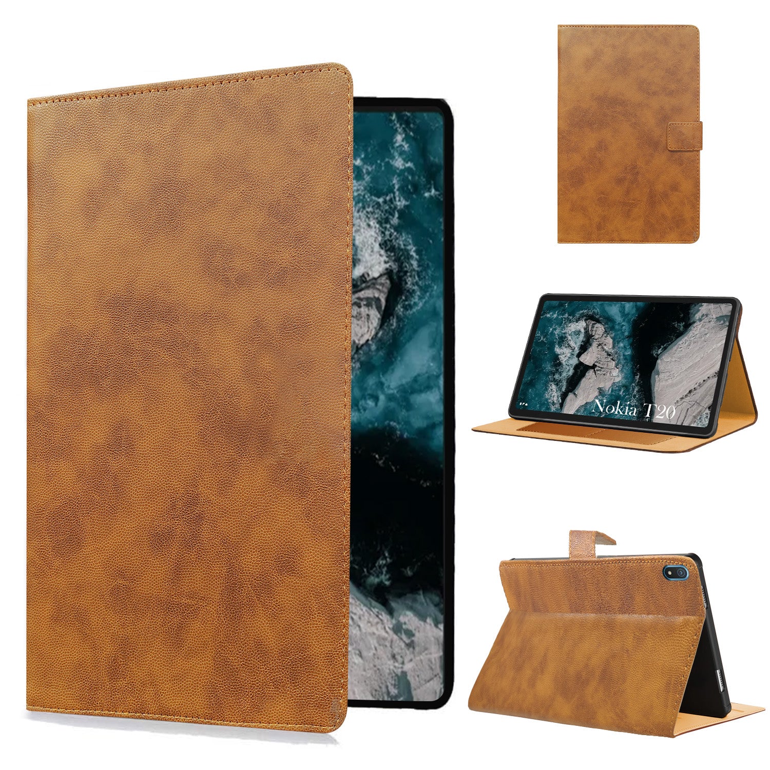 For Nokia T20 10.36 Inch TA-1397/1394/1392 Flip Cover Folio Cover (PU Leather | Multi-Angle Smart Stand | Card Storage Slots | Silicone Back Pouch)