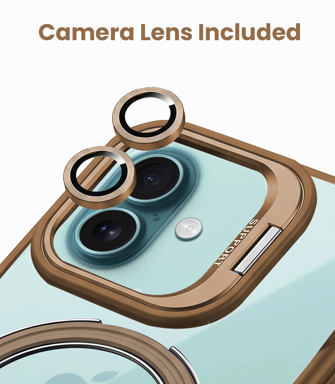 For Apple iPhone 16 Back Cover Case Crystal (Lifetime Anti Yellow | Magnetic Ring Stand | Camera Lens Protection | MagSafe Compatible)