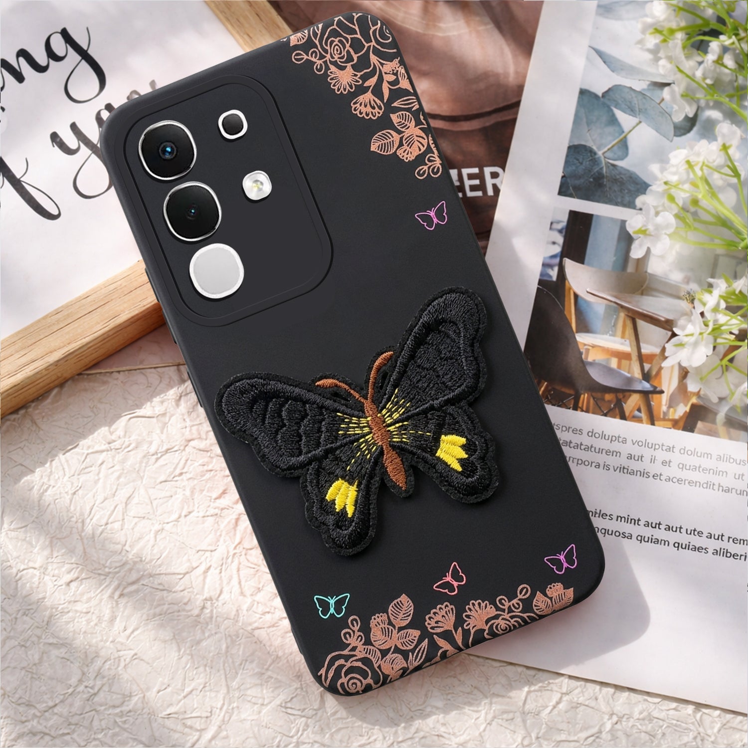 For Vivo iQOO Z10x Back Cover Case (Soft Butterfly Embroidery | Women Teen Girls | Camera Protection| Matte Silicone)