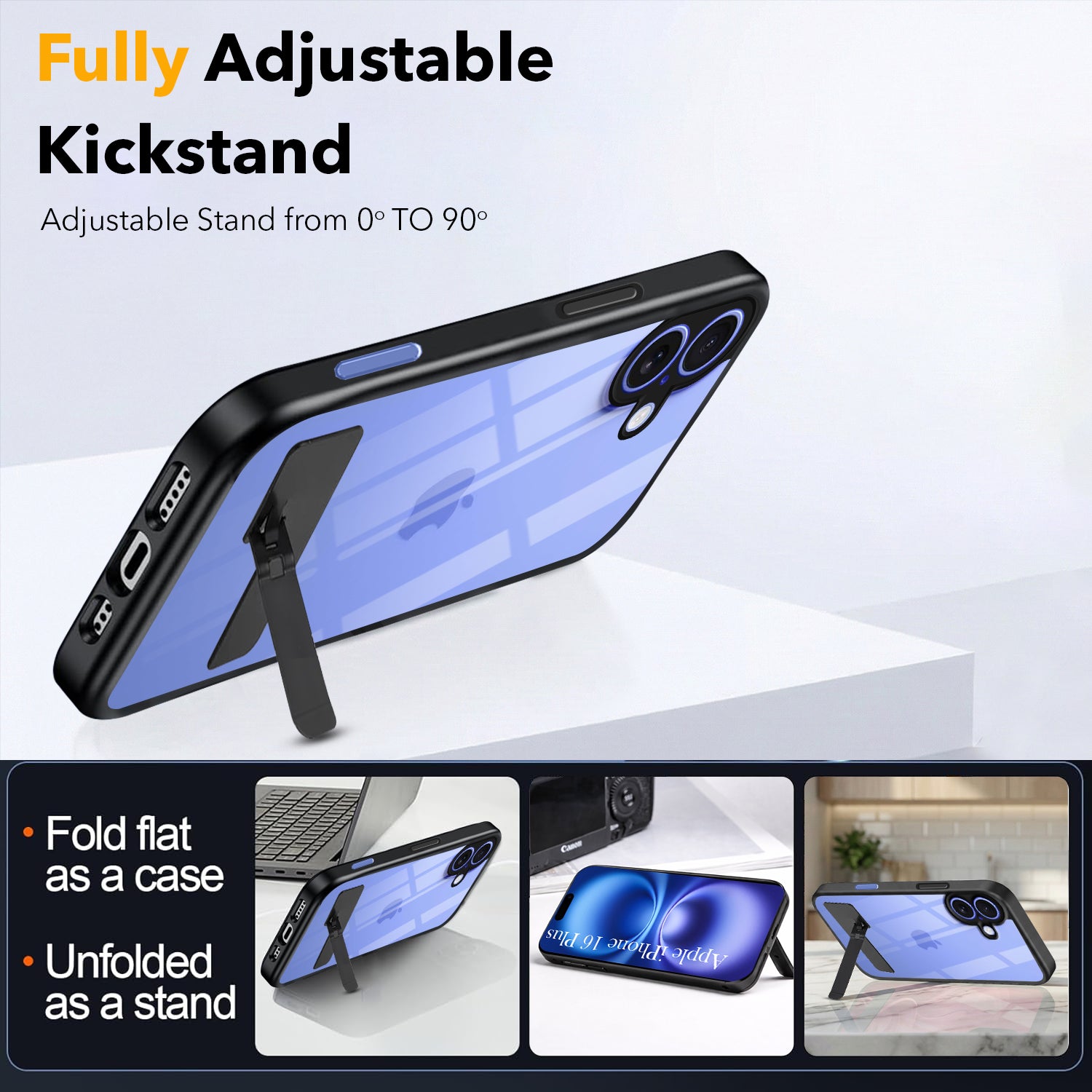 For Apple iPhone 16 Plus Back Cover Case (Built-in Stand | Lifetime Anti Yellow | Kickstand Shockproof | Camera Protection | MagSafe Compatible)