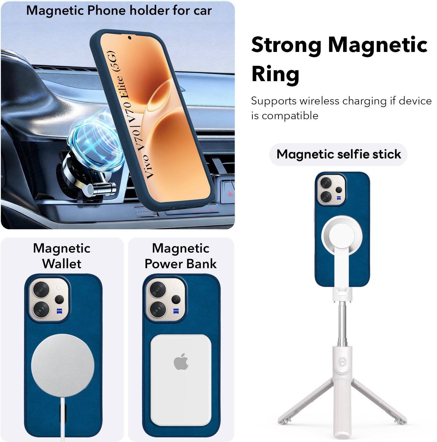 For Vivo V70 | Vivo V70 Elite 5G Back Cover Case Leather Finish (MagSafe Compatible Wireless Charging | Soft Touch | Camera Bump Protection)